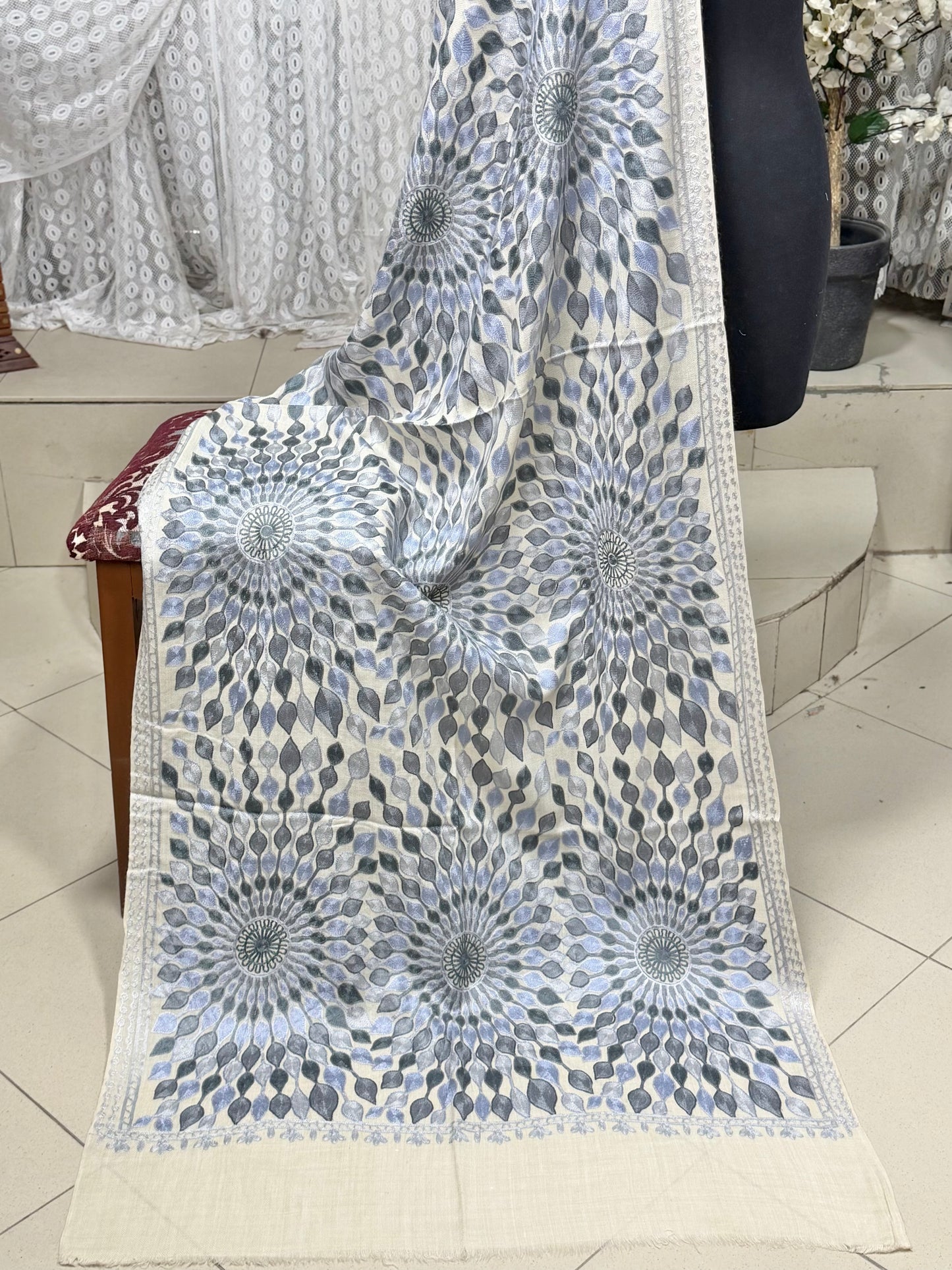 Pashmina Stole Suraj Jaal Full Embroidery Kashmiri Work in Sale Price perfect Gift