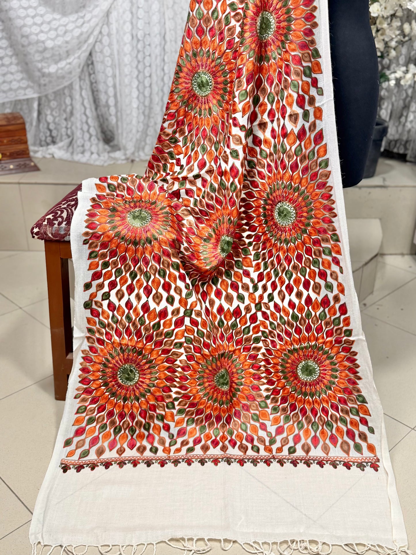 Pashmina Stole Suraj Jaal Full Embroidery Kashmiri Work in Sale Price perfect Gift