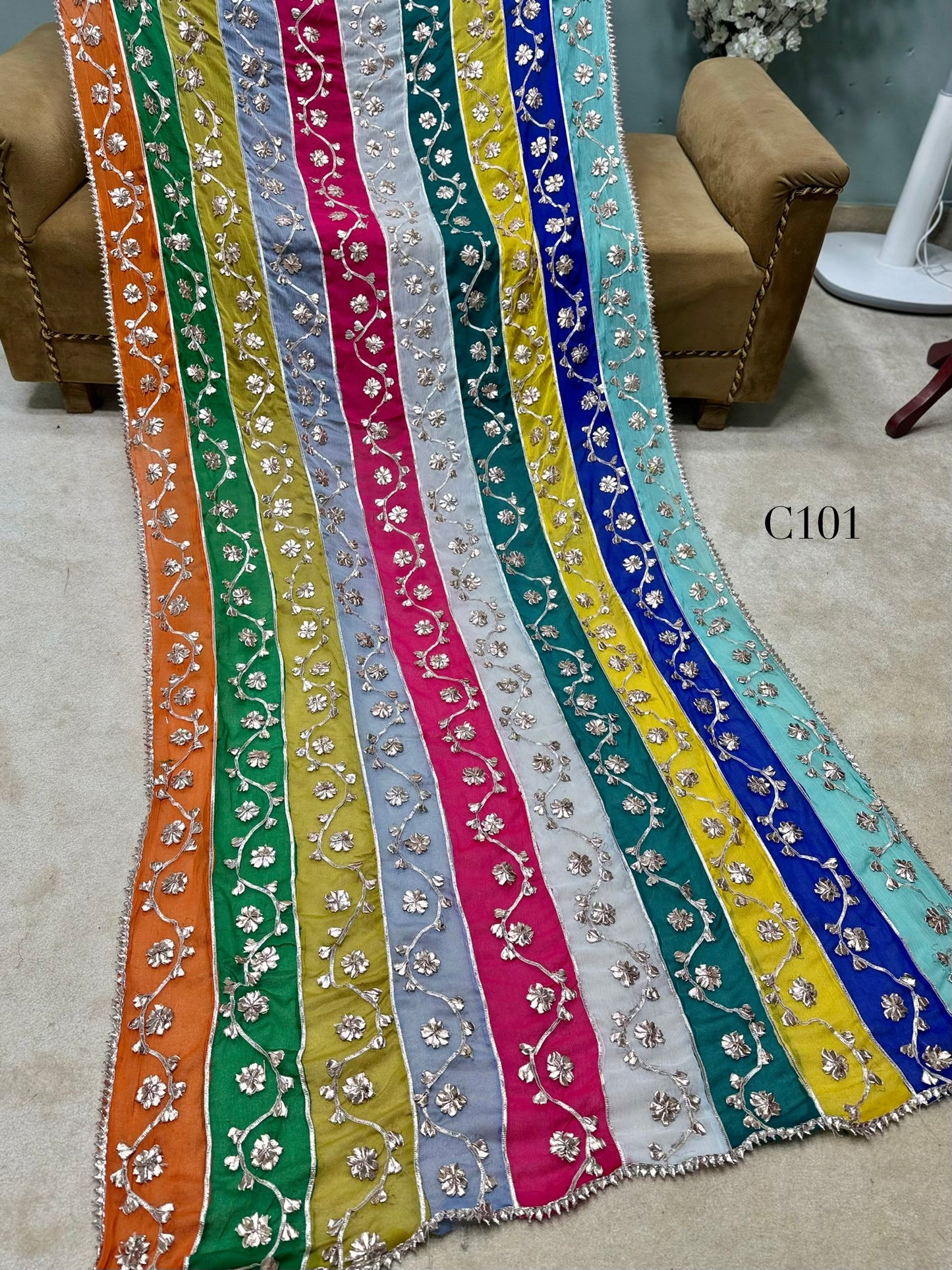 Crinkle Chiffon Multi Color Gota Work Dupatta | C101