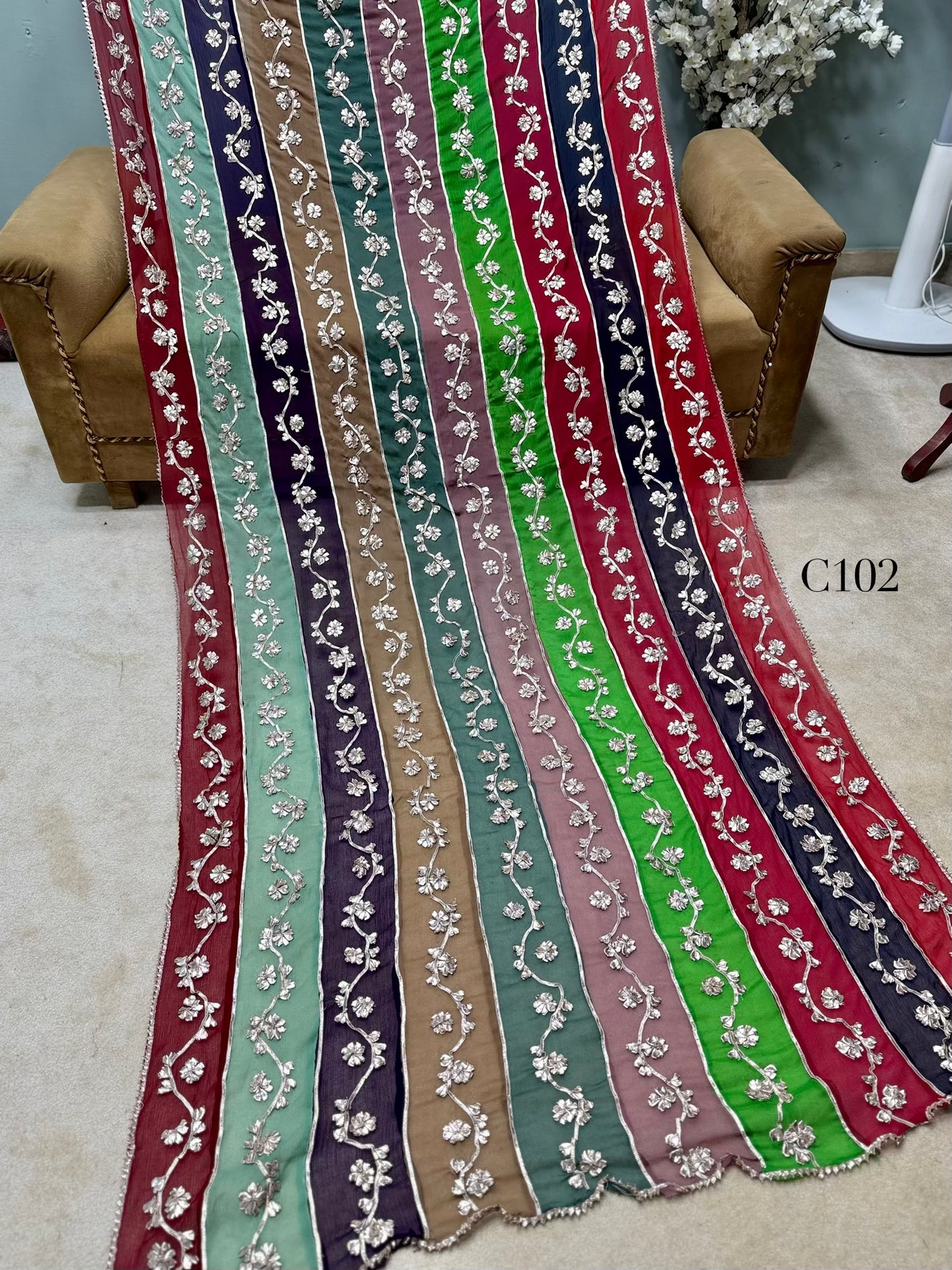 Crinkle Chiffon Multi Color Gota Work Dupatta | C102