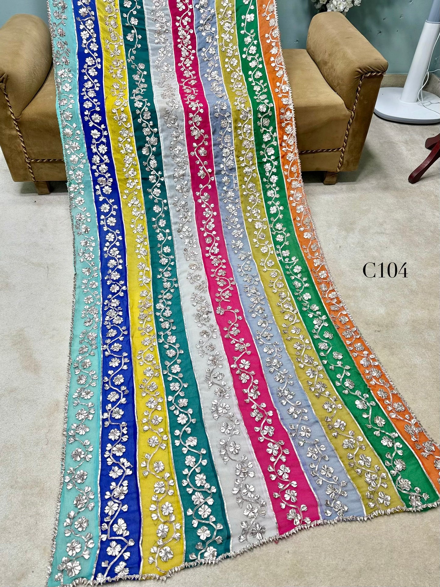 Crinkle Chiffon Multi Color Gota Work Dupatta | C104