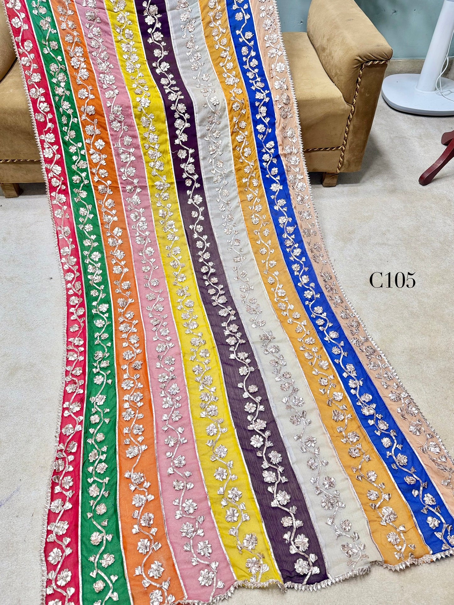 Crinkle Chiffon Multi Color Gota Work Dupatta | C105