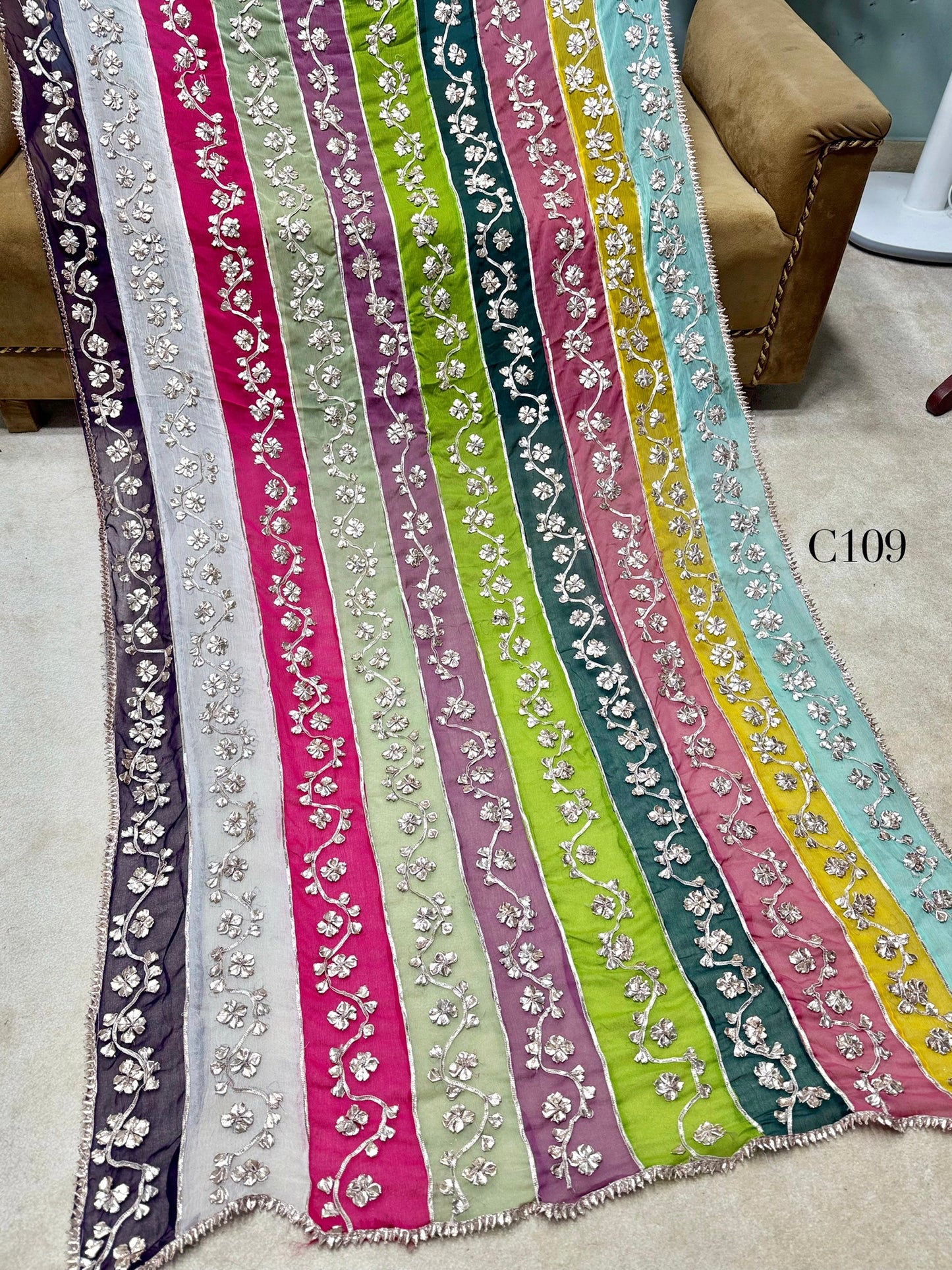 Crinkle Chiffon Multi Color Gota Work Dupatta | C109