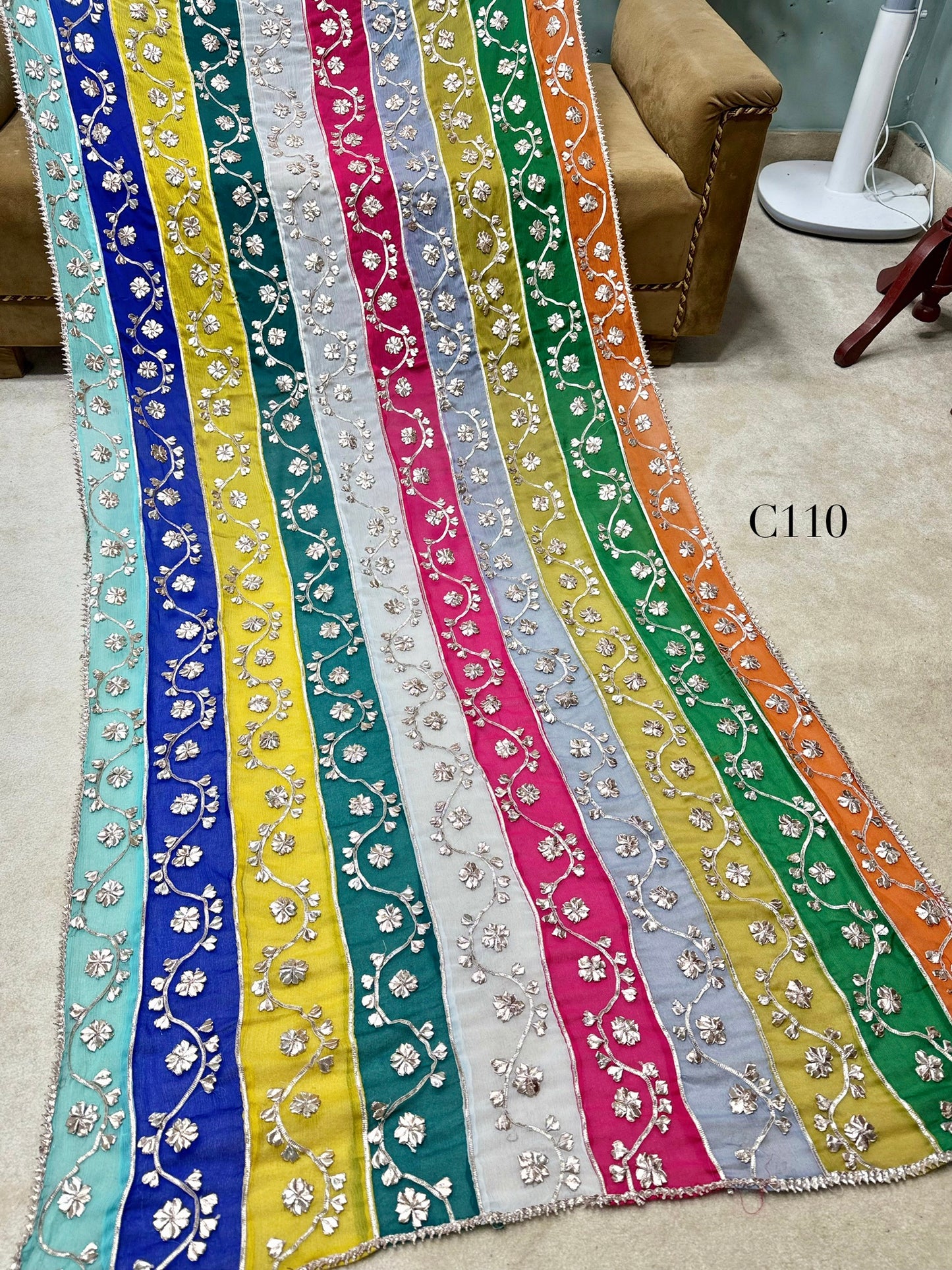 Crinkle Chiffon Multi Color Gota Work Dupatta | C110