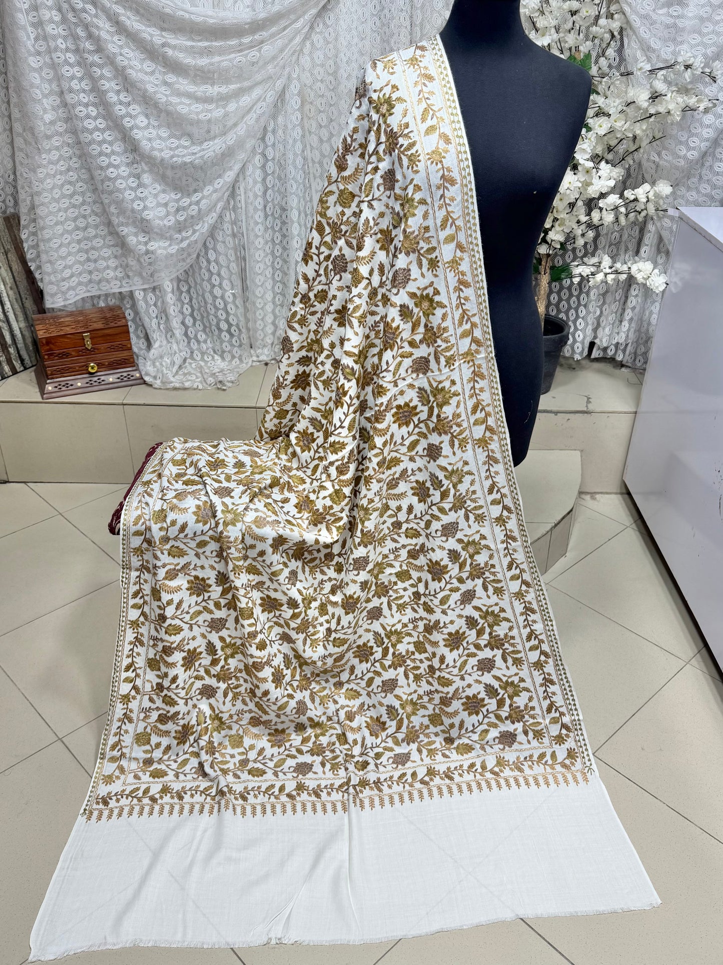 Kashmiri Jaal Shawl | Full Embroidered Shawl Resham Work Aar Embroidery
