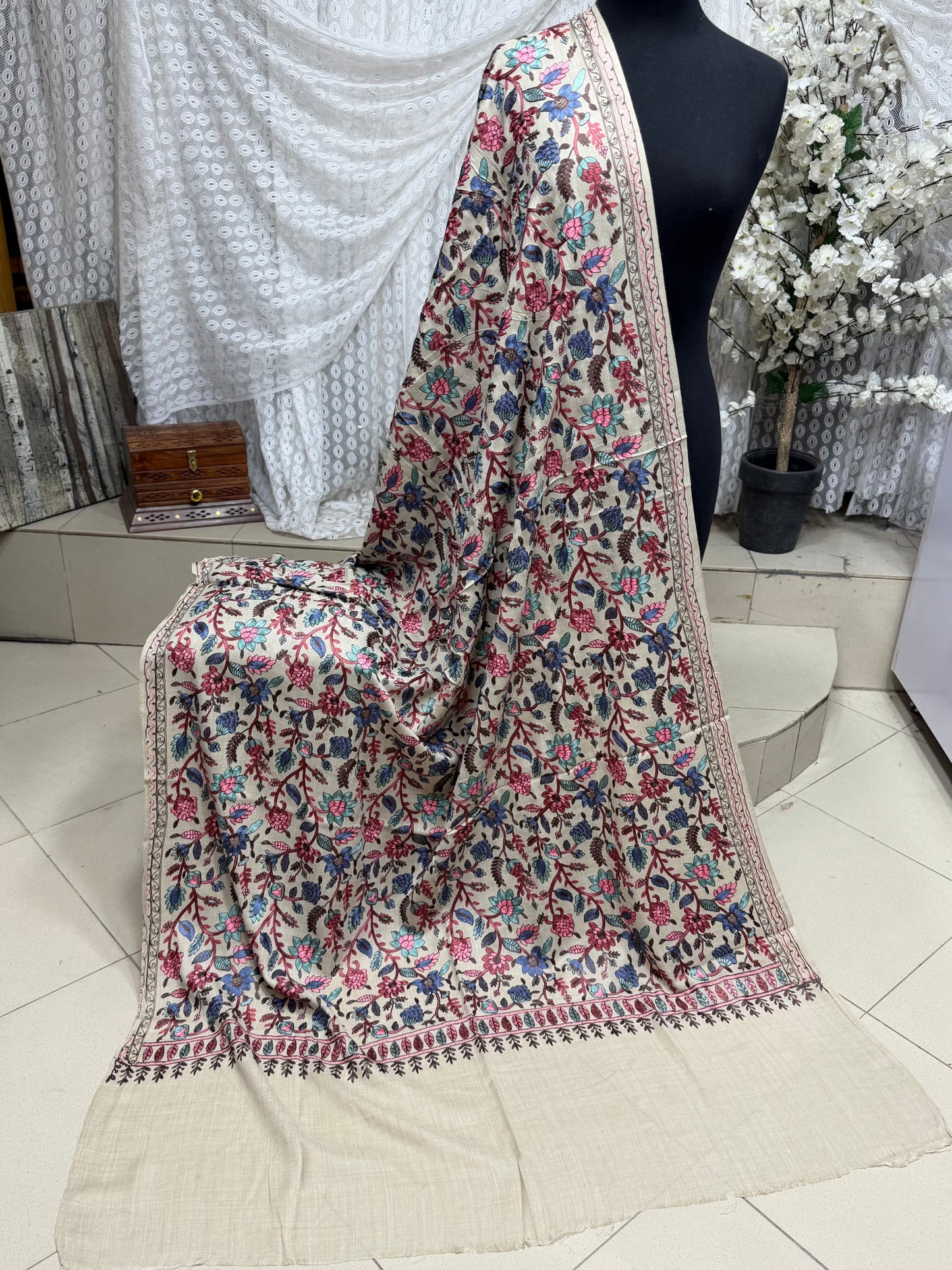 Kashmiri Jaal Shawl | Full Embroidered Shawl Resham Work Aar Embroidery