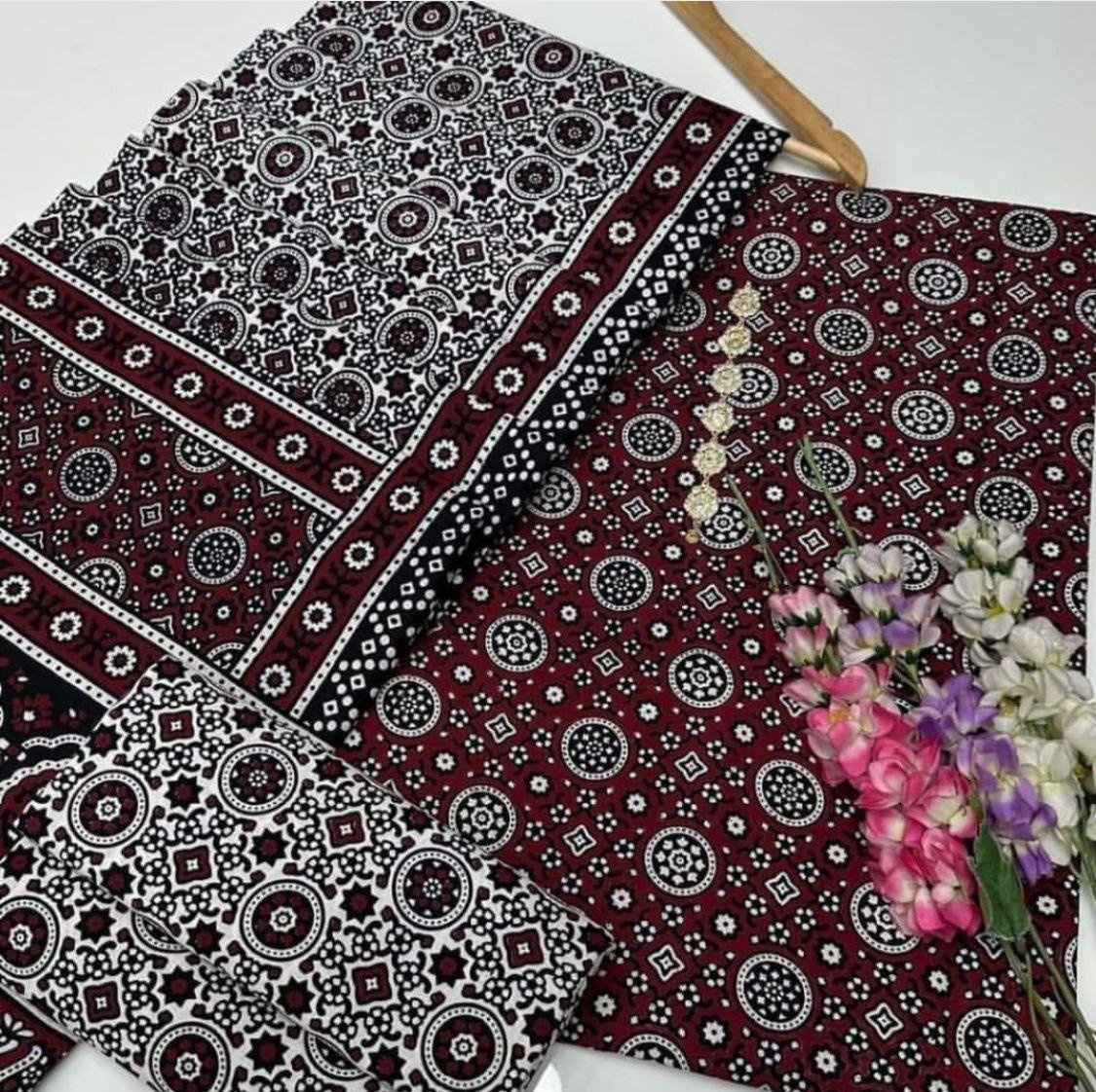 Ajrak Cotton 3 Piece Unstitched Suit 25% OFF
