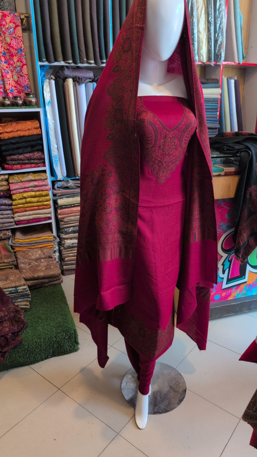 Special Kani 3 Piece Unstitched Suit Gala Daman | Maroon