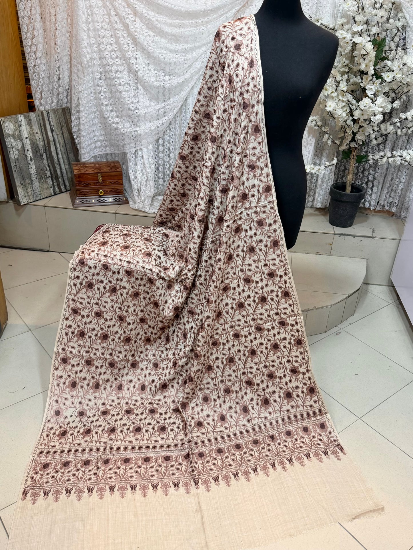 Kashmiri Jaal Shawl | Full Embroidered Shawl Resham Work Aar Embroidery | Skin
