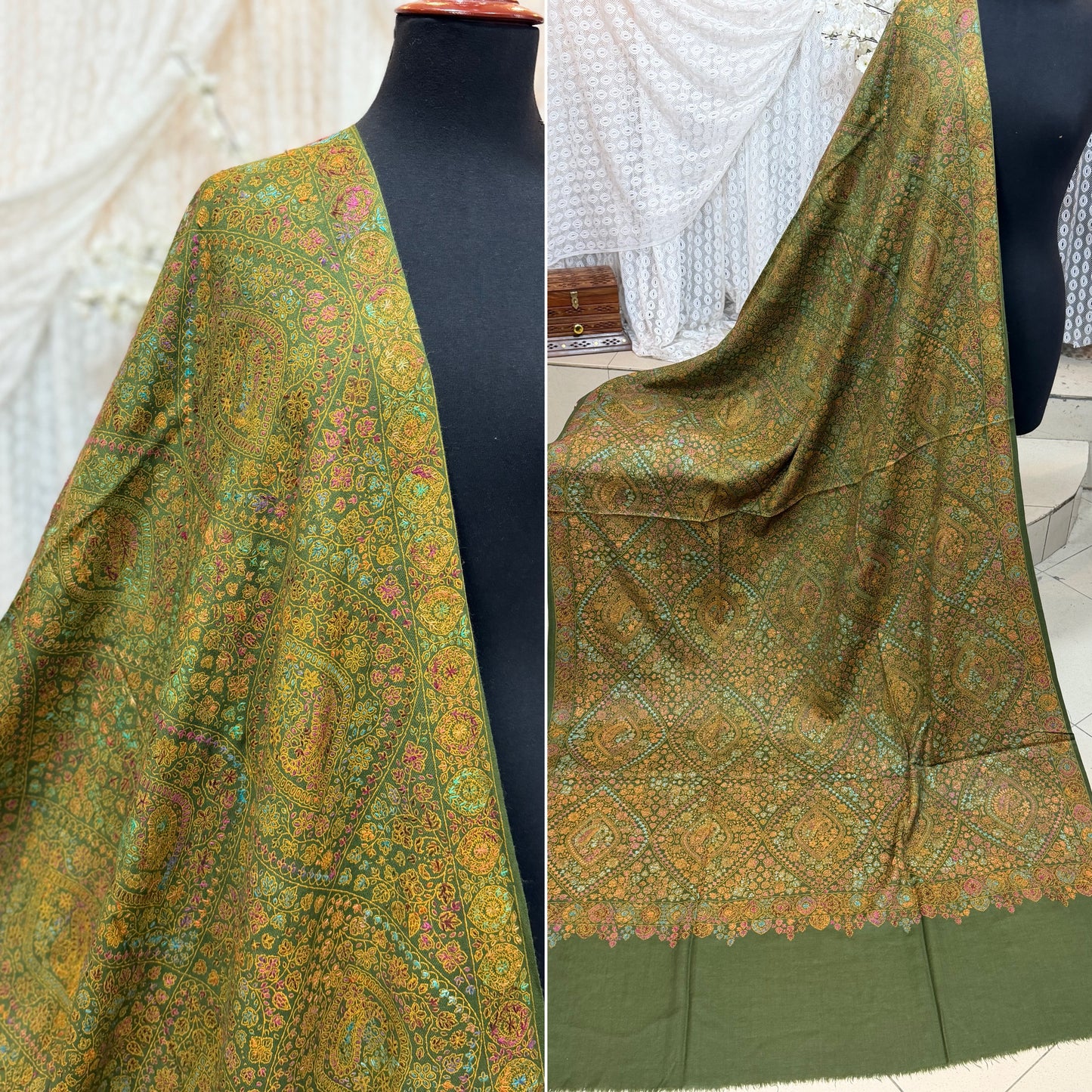 Special Pashmina Shawl | Hand Embroidery on Print Beautiful Jaal Shawl | Mehndi