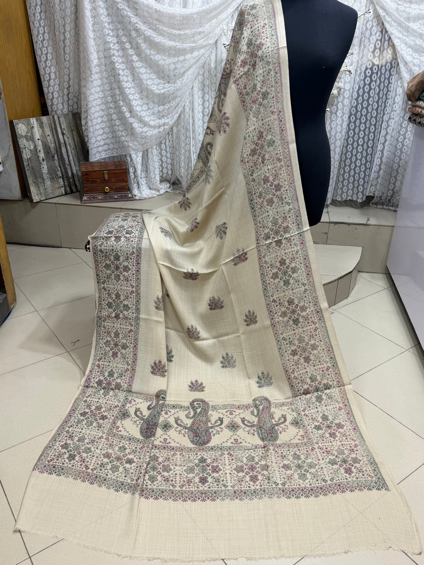 Pashmina Shawl | Hand Embroidery on Print Beautiful Shawl | Skin