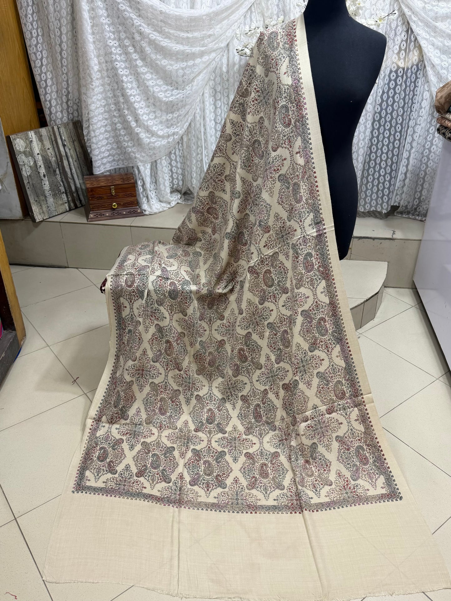 Pashmina Shawl | Hand Embroidery on Print Beautiful Shawl | Skin