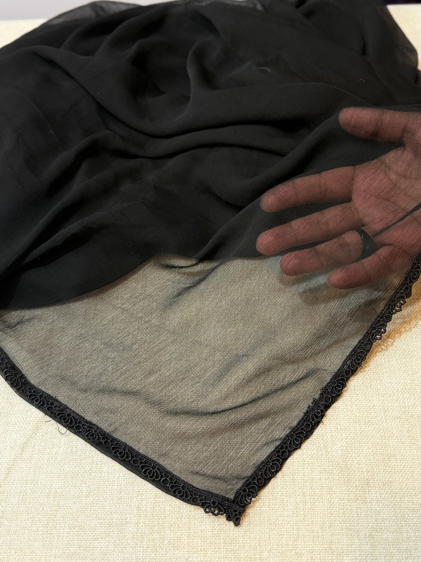 Plain Chiffon Dupatta 4 Side Lace Border | Black
