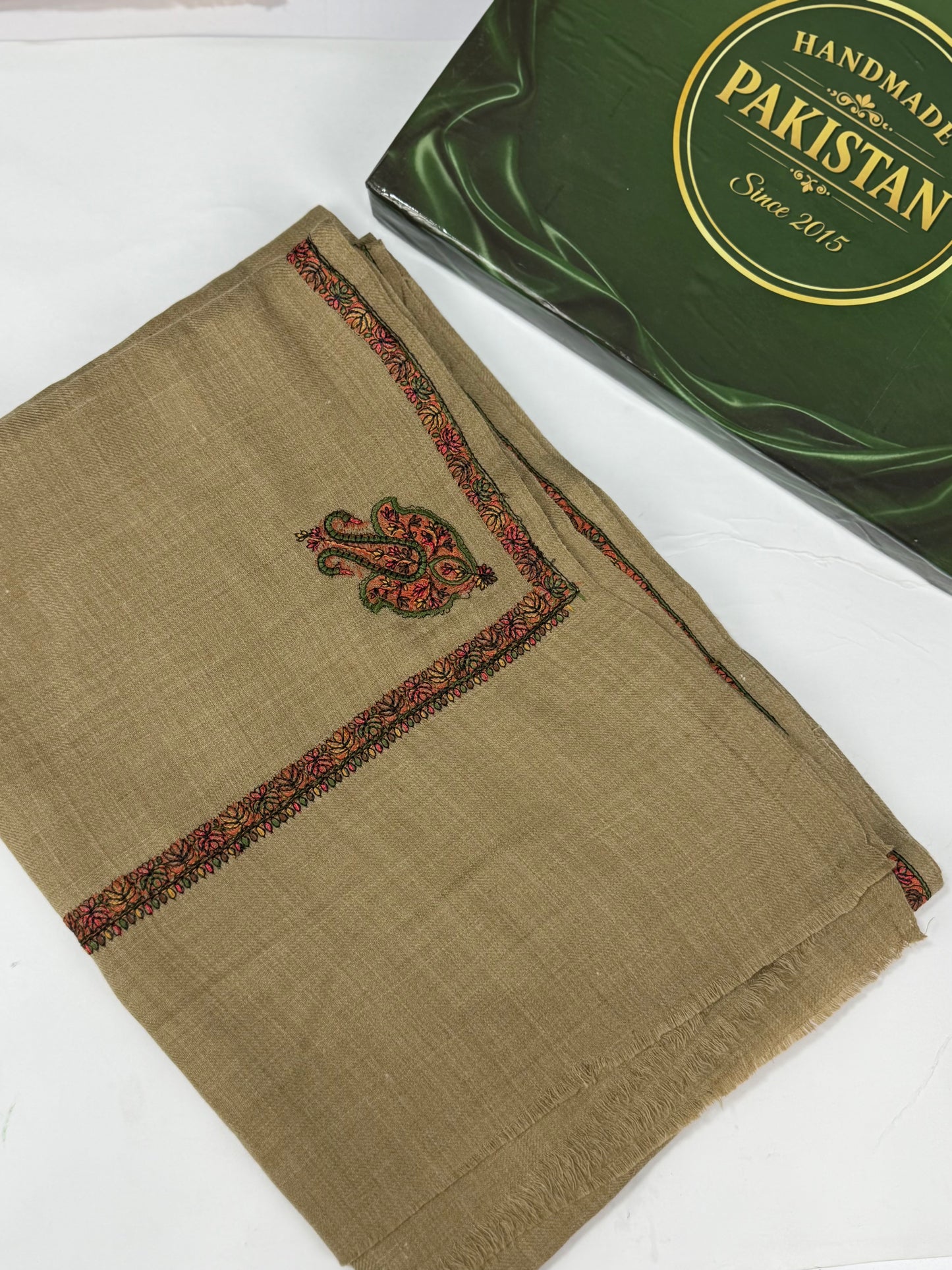 Kingri Border Embroidered Pashmina Shawl | Dark Skin
