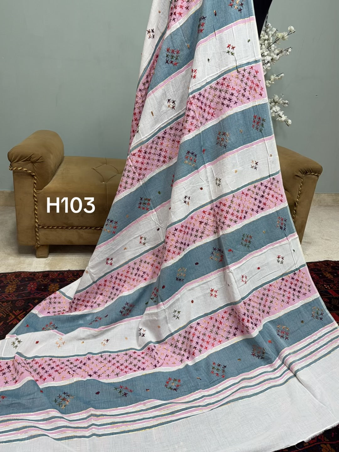 Handmade Lawn Shawl | Fine Thread Work Pure Lawn Shawl H103