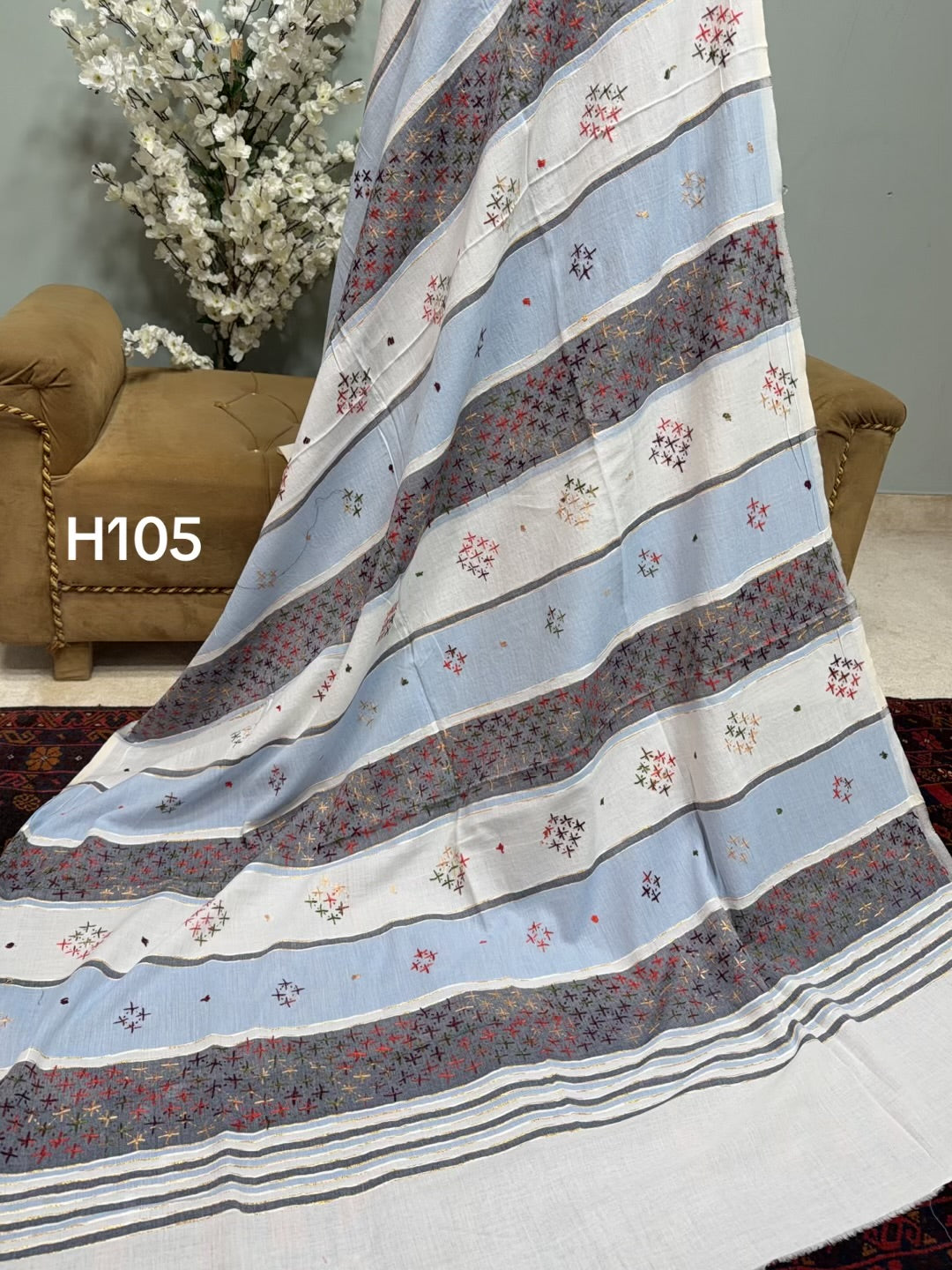 Handmade Lawn Shawl | Fine Thread Work Pure Lawn Shawl H105