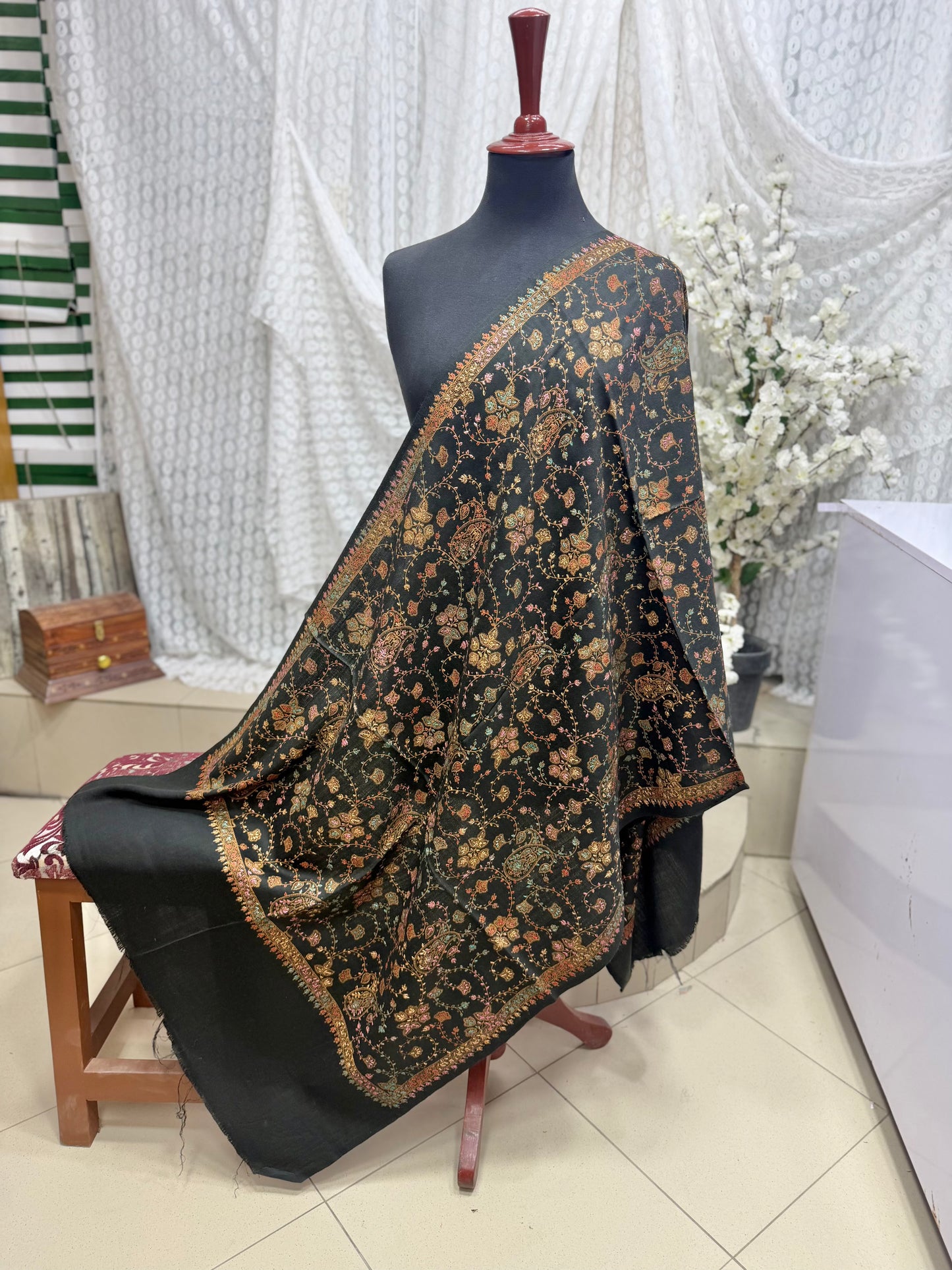 Pashmina Stole | Print and Embroidery in Sale Price Perfect for Gifts | Black