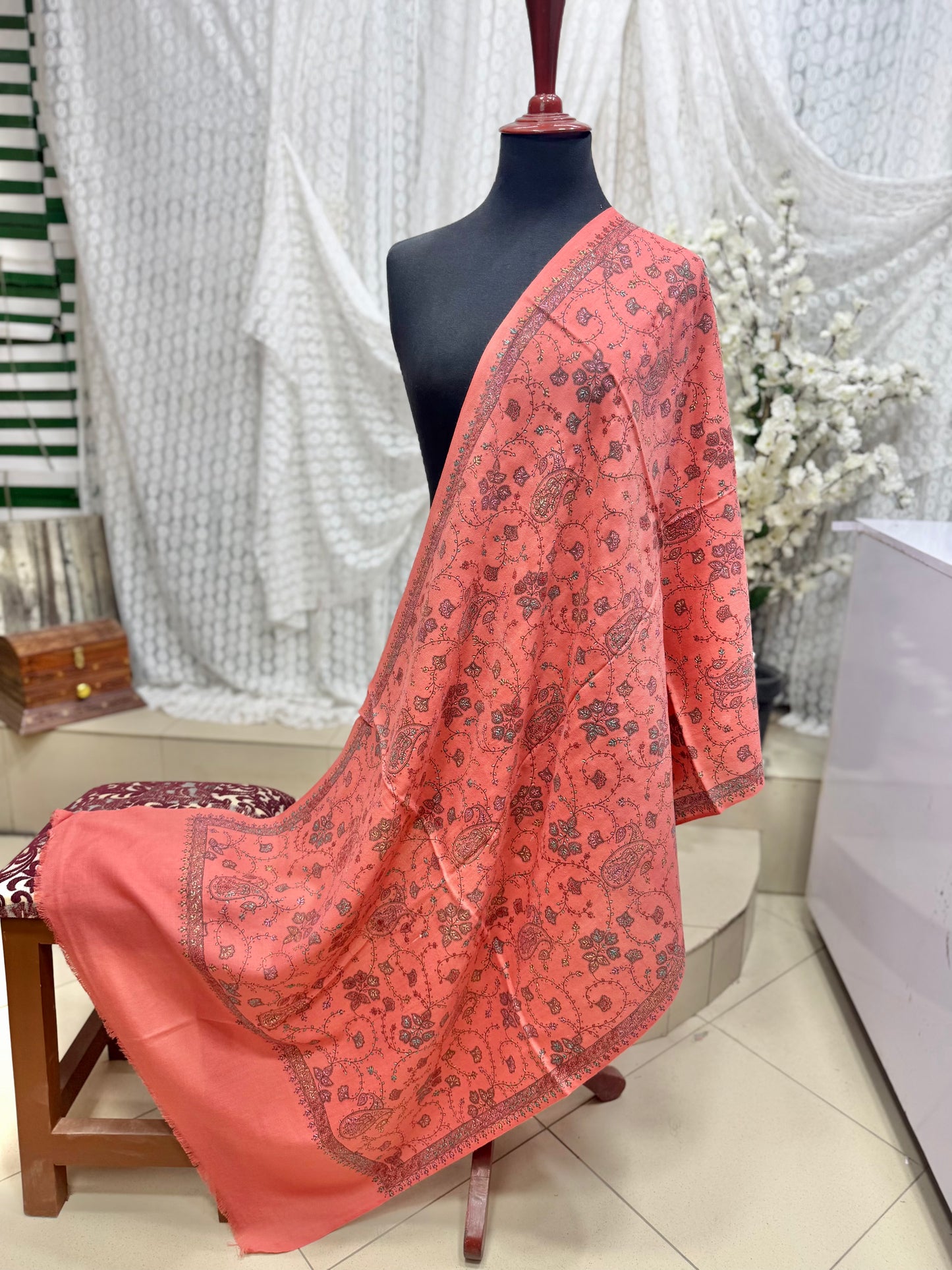 Pashmina Stole | Print and Embroidery in Sale Price Perfect for Gifts | Pink