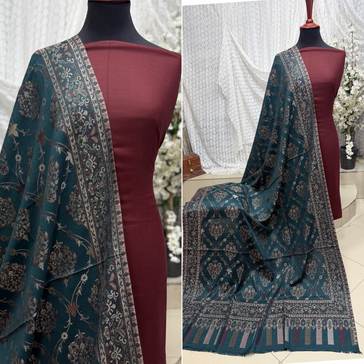 3 Piece Kani Shawl Suit | Plain Marina Suit With Kani Pashmina Shawl Perfect Gift | Zinc