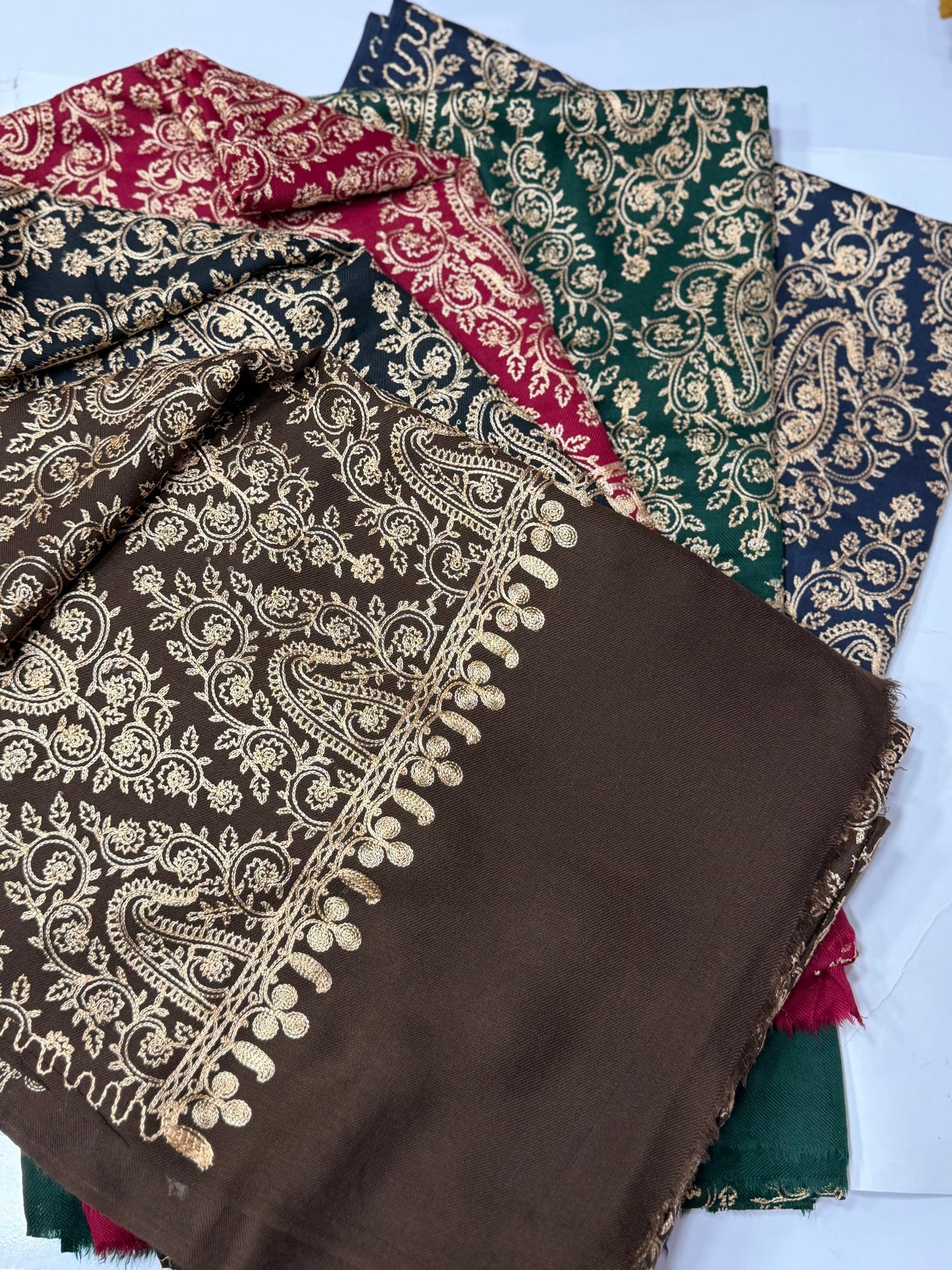 Pashmina Shawl Full Embroidered Skin Color Embroidery | Maroon
