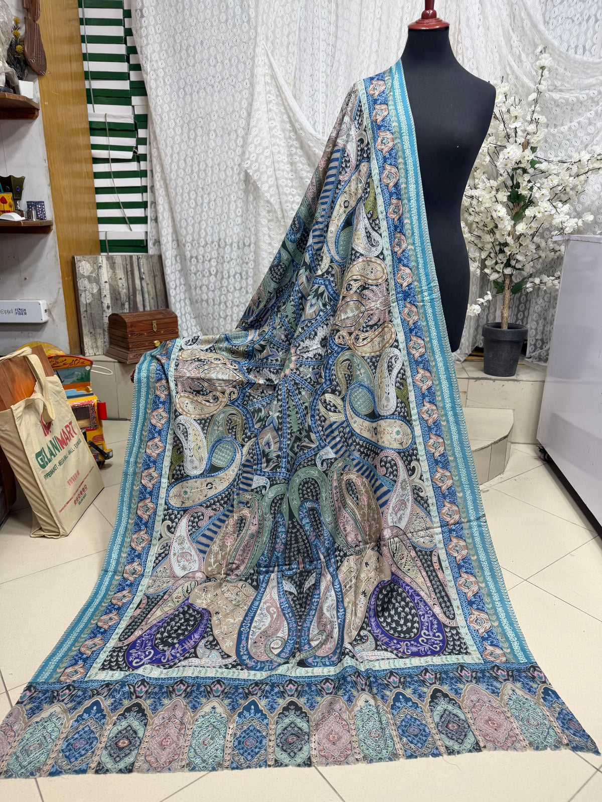 Qalamkar Shawl on Toosh Base | Made in Kashmir Multicolor Floral Design | Q103