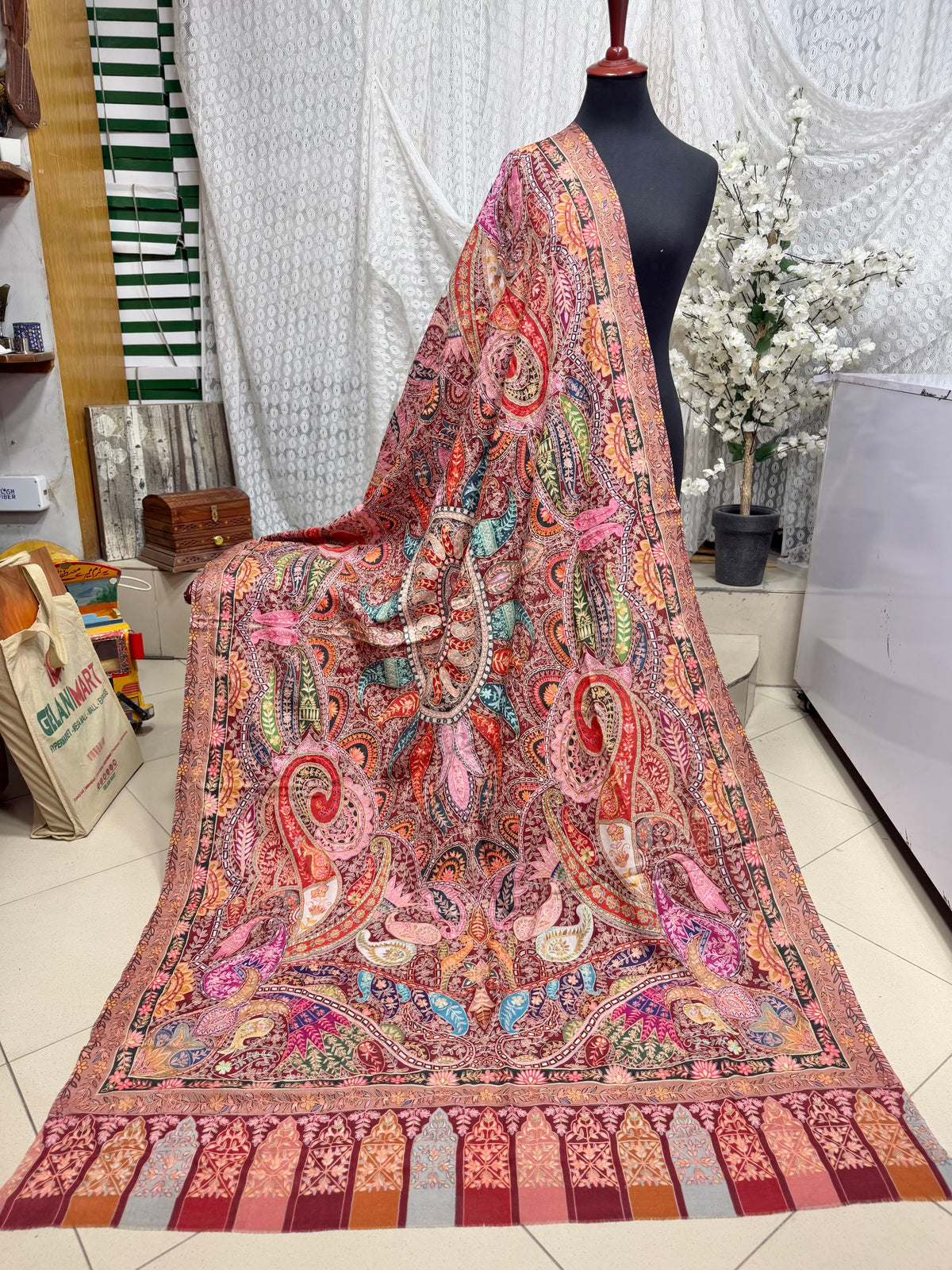 Qalamkar Shawl on Toosh Base | Made in Kashmir Multicolor Floral Design | Q105