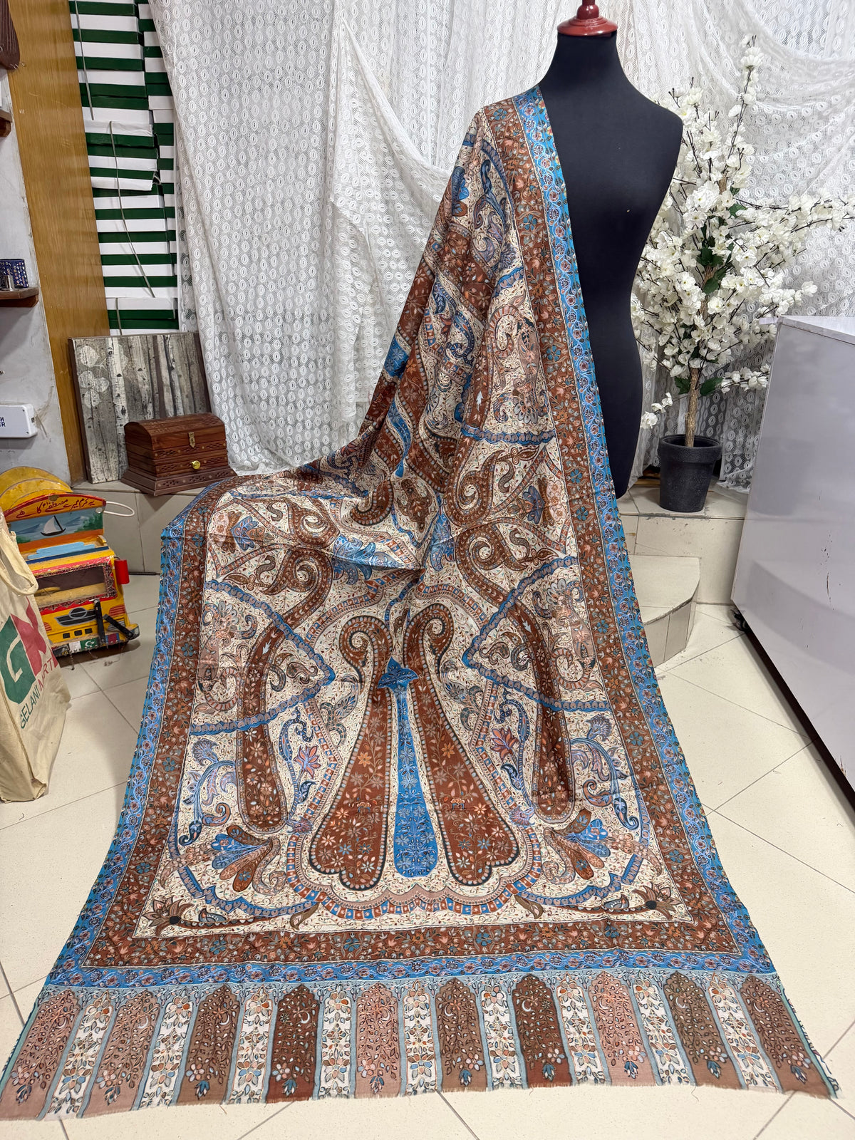 Qalamkar Shawl on Toosh Base | Made in Kashmir Multicolor Floral Design | Q107