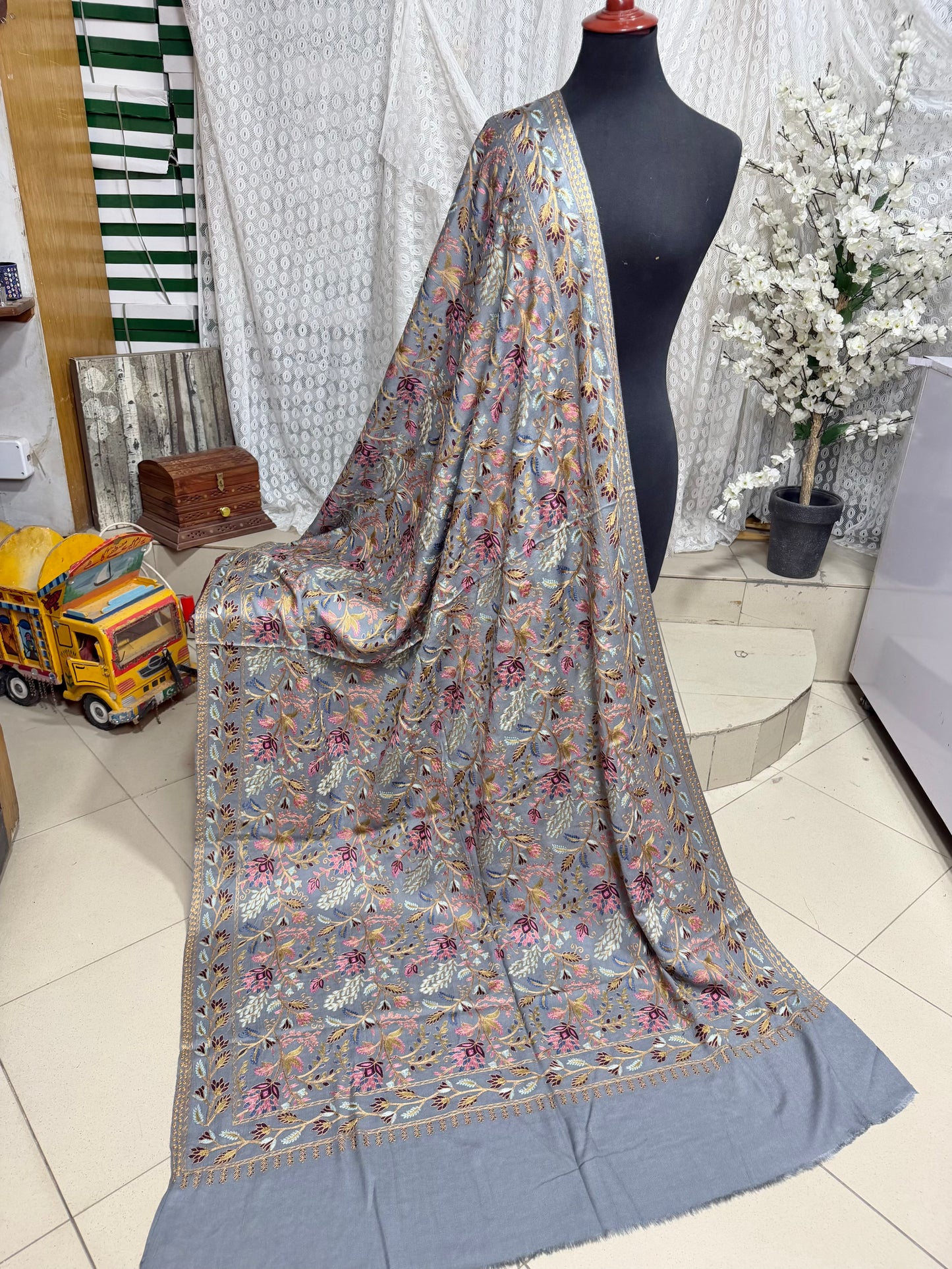 Kashmiri Jaal Shawl | Full Embroidered Shawl Resham Work Aar Embroidery