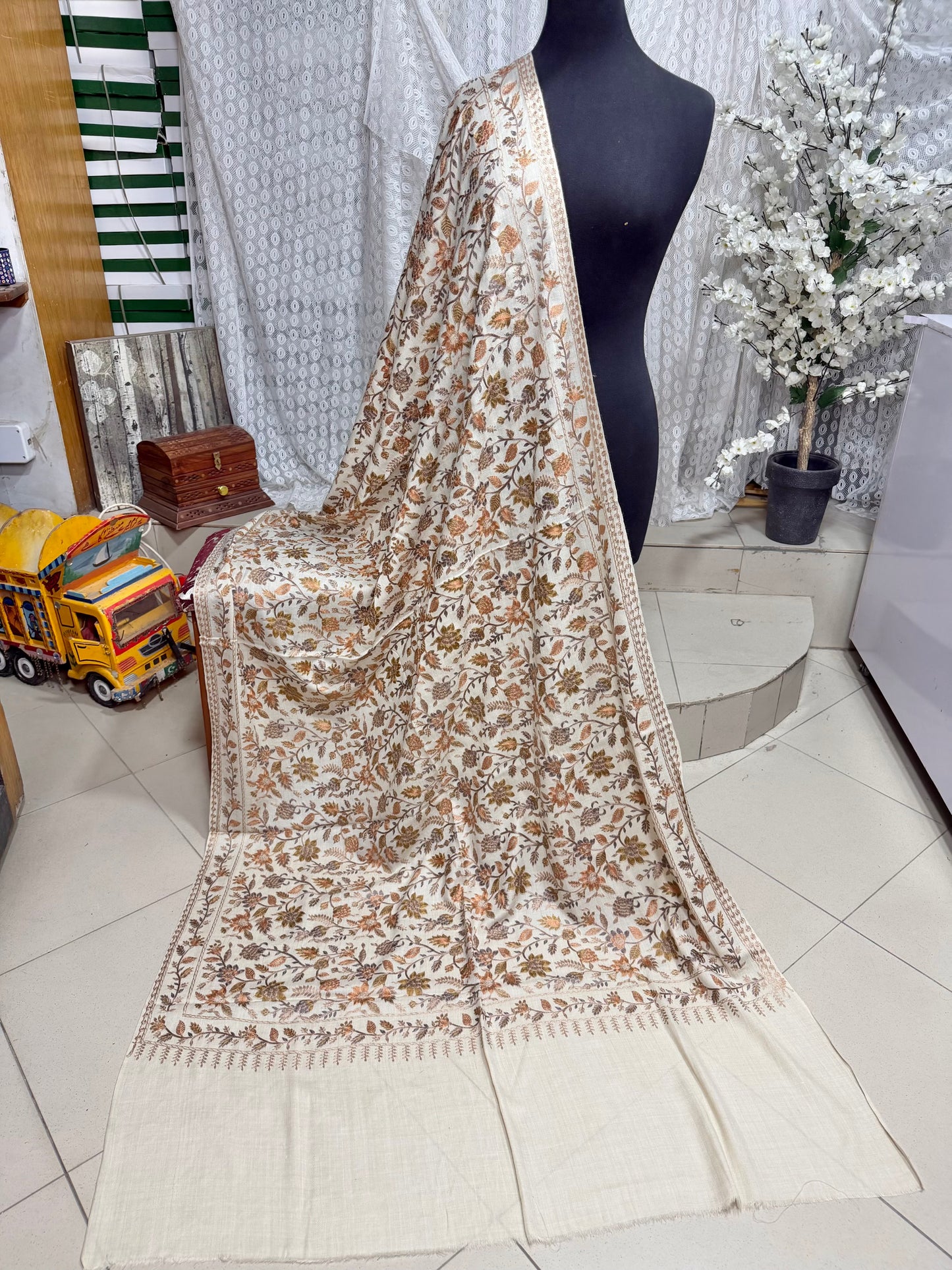 Kashmiri Jaal Shawl | Full Embroidered Shawl Resham Work Aar Embroidery