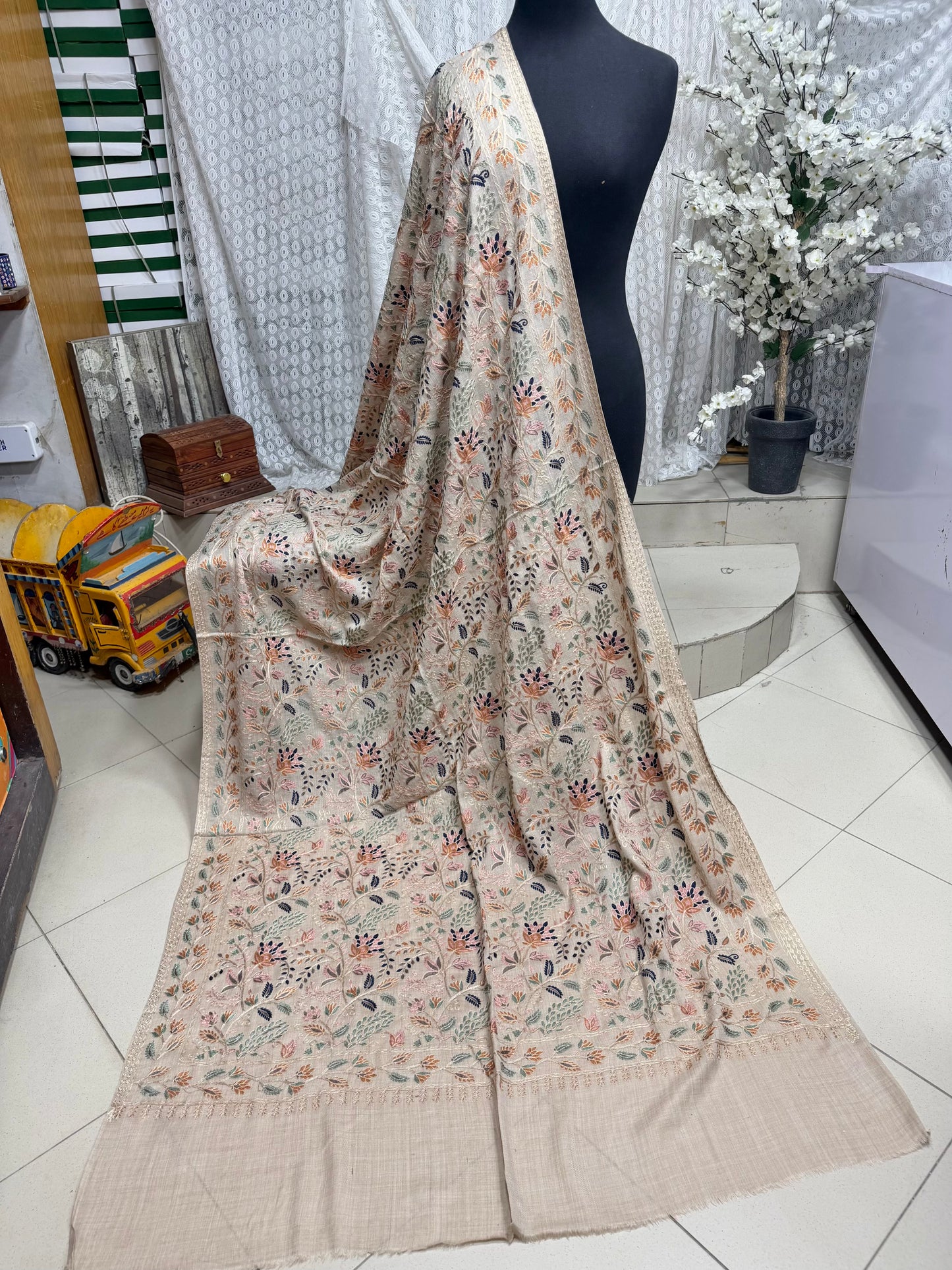 Kashmiri Jaal Shawl | Full Embroidered Shawl Resham Work Aar Embroidery