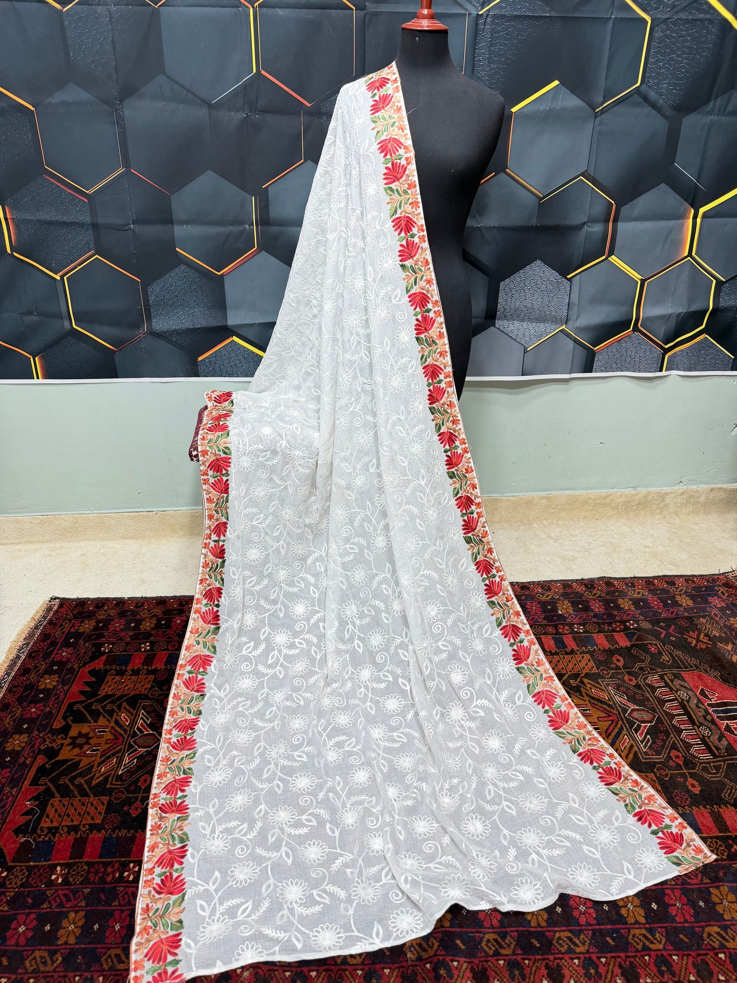 White Lawn Shawl | Full Embroidered Aari Work 2.7 Yards