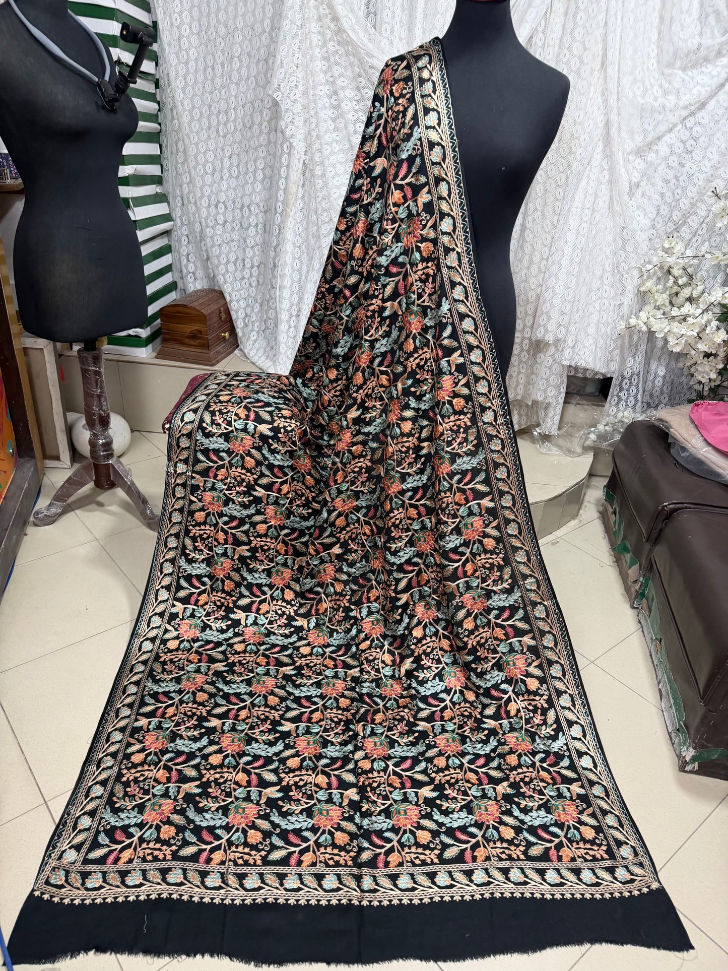 Kashmiri Jaal Shawl | Full Embroidered Shawl Resham Work Aar Embroidery