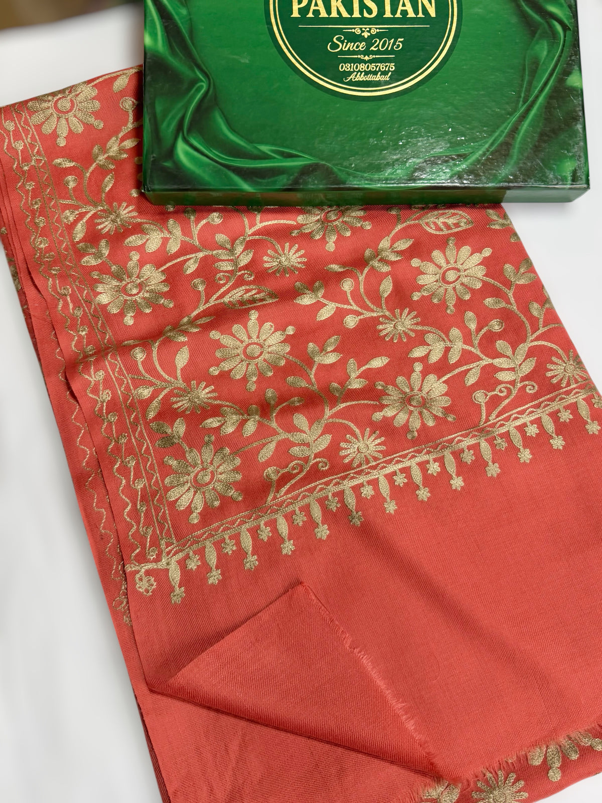 Pashmina Embroidered Shawl Flower Design | Pink Skin