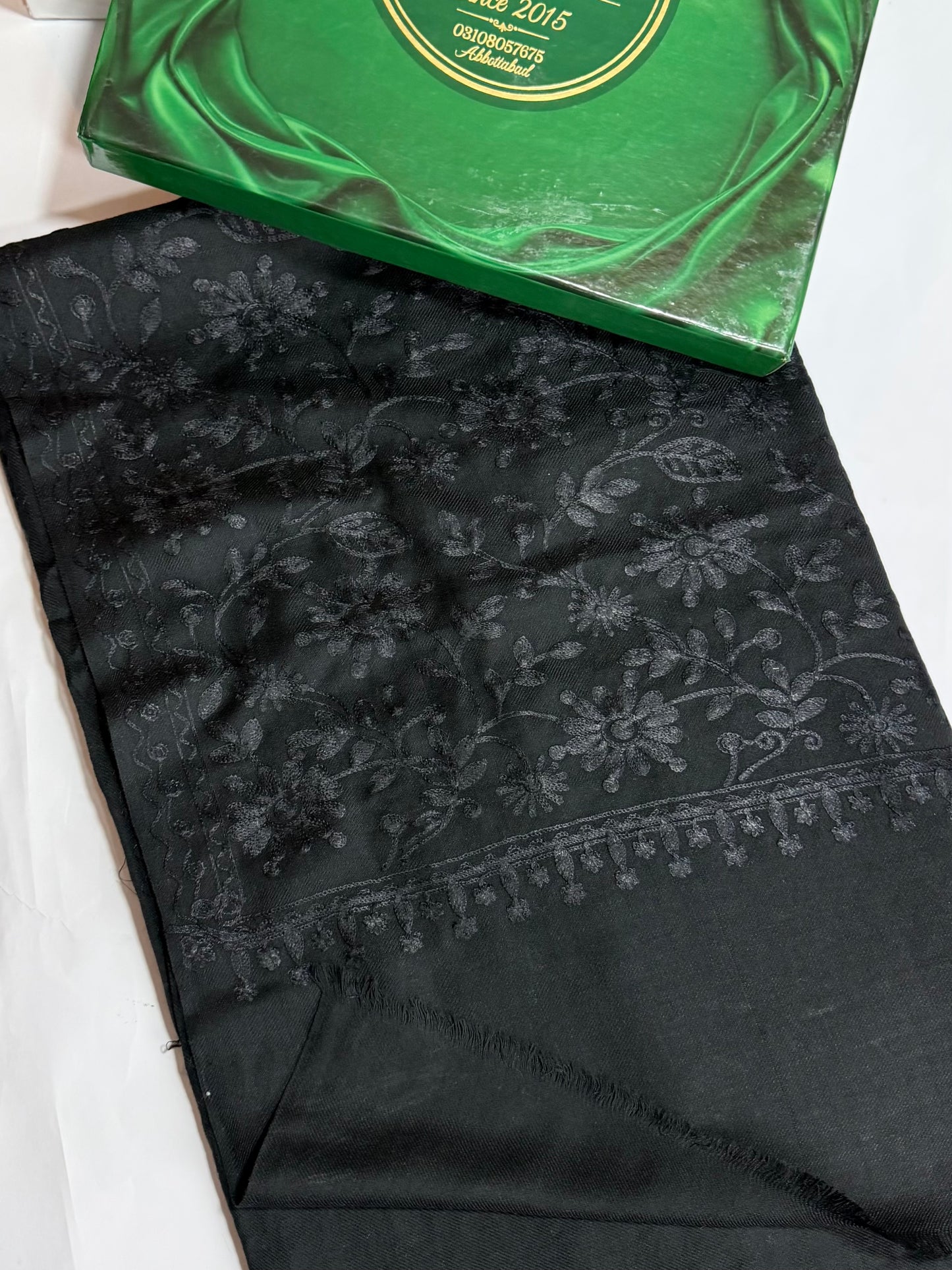 Pashmina Embroidered Shawl Flower Design | Black