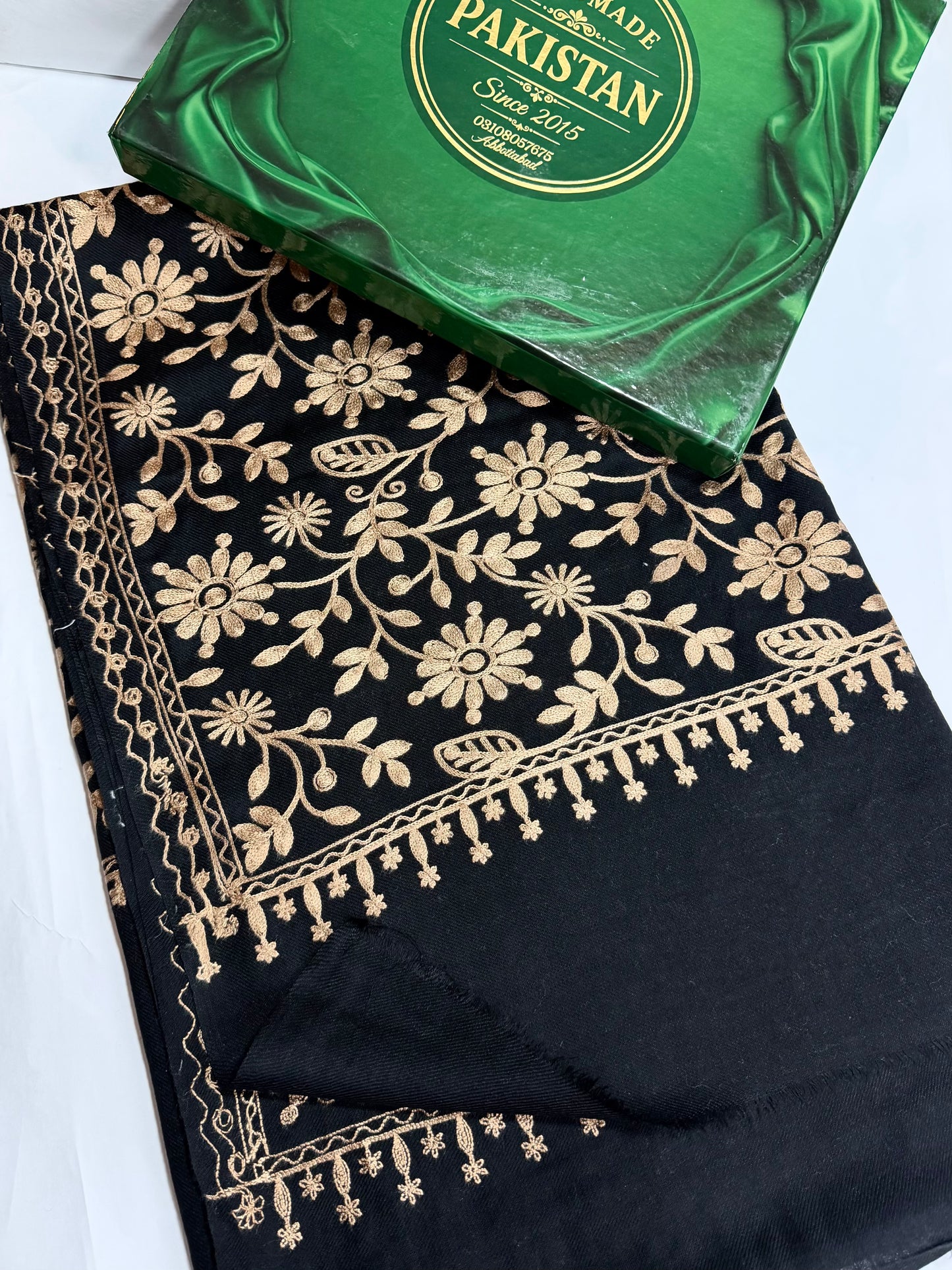 Pashmina Embroidered Shawl Flower Design | Black Skin