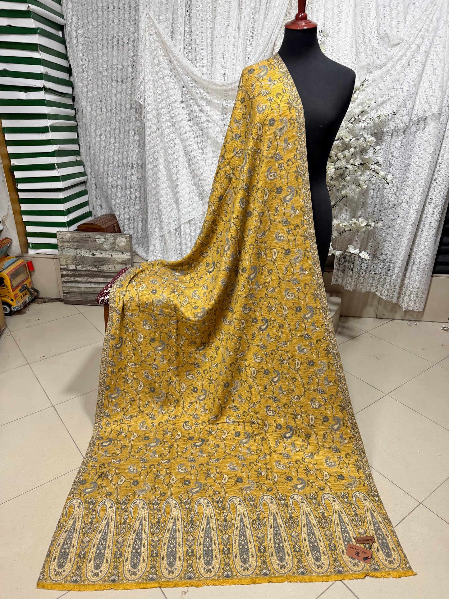 Kani Shawl | Sky Cashmere Pure Wool Shawl Perfect Soft Material for Winter | Yellow Mustard