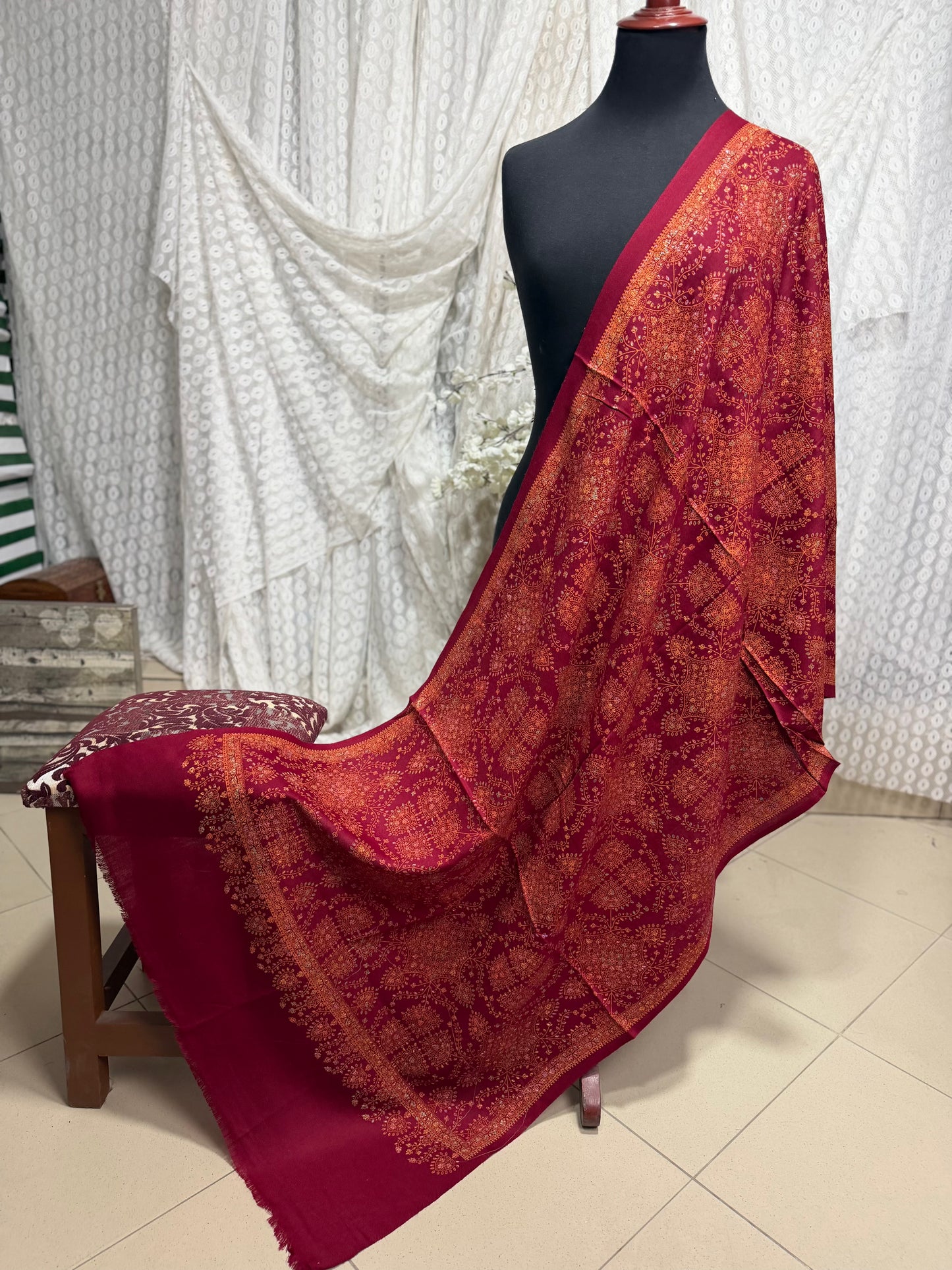 Pashmina Stole | Print and Embroidery in Sale Price Perfect for Gifts | Maroon