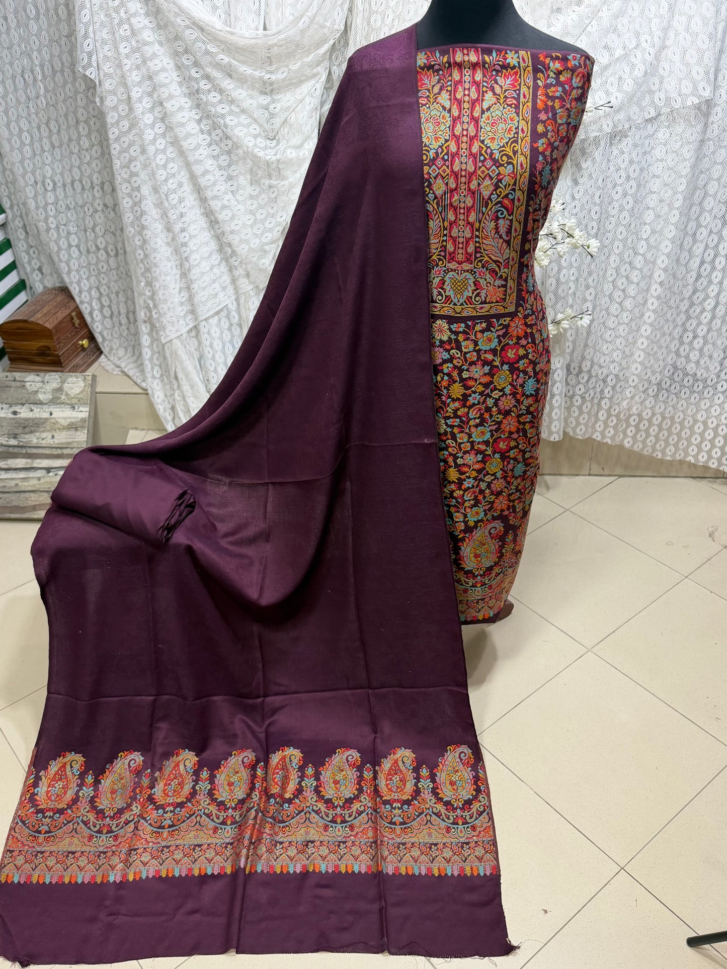 Special Kani Pashmina 3 Piece Unstitched Suit | Purple