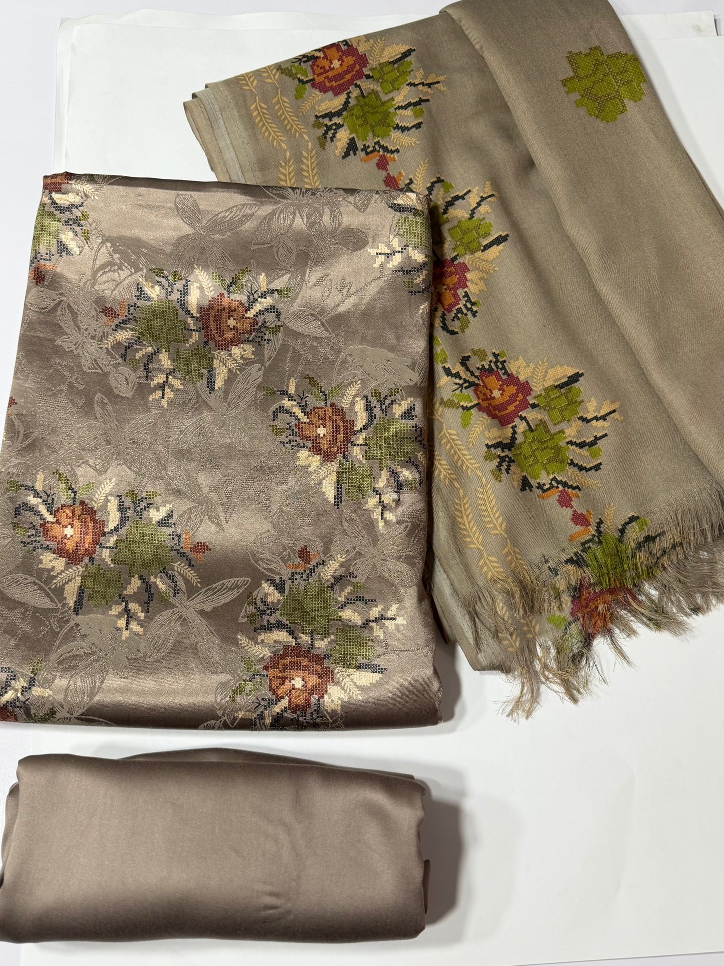 China Pati Suit With Wool Shawl | Pure China Pati Silk | Perfect Material Gift Article