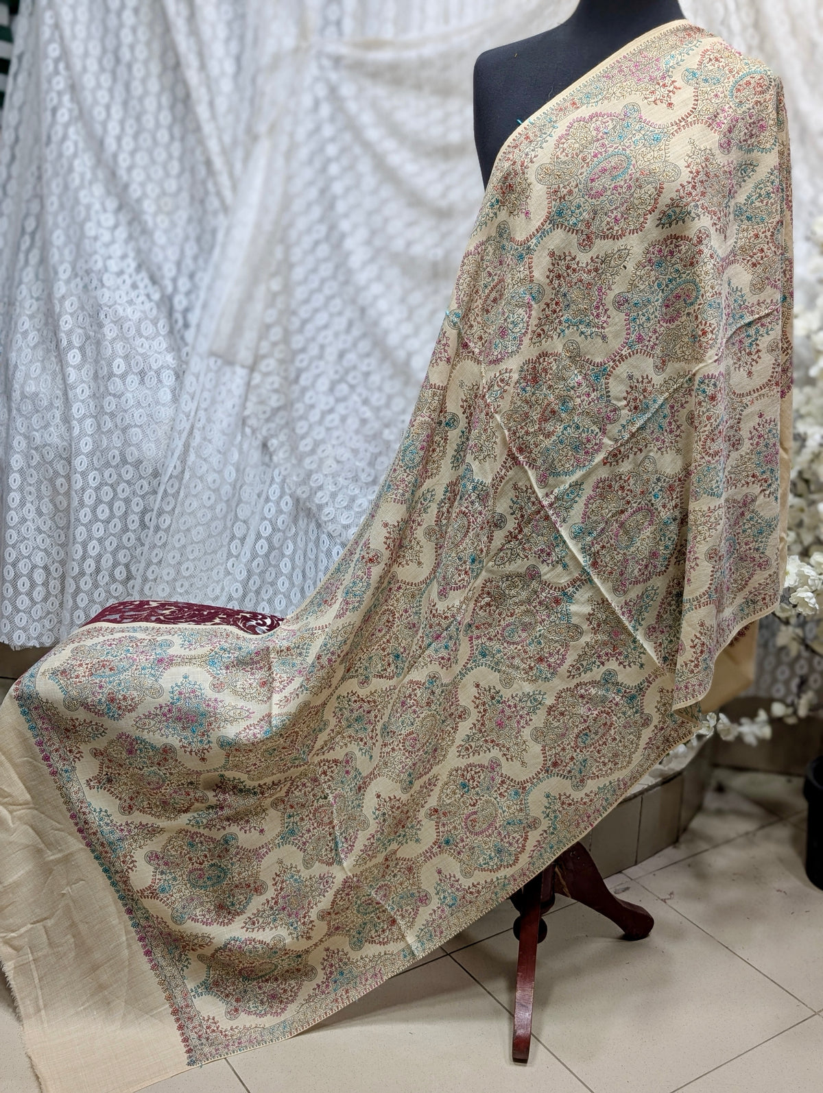 Pashmina Stole | Print and Embroidery in Sale Price Perfect for Gifts | Light Skin