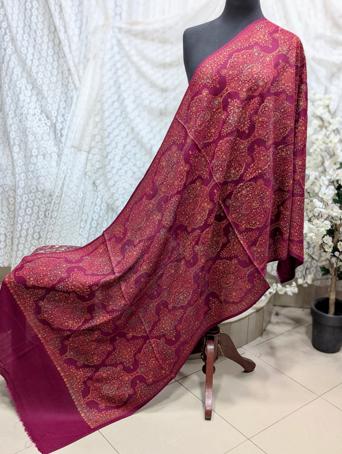 Pashmina Stole | Print and Embroidery in Sale Price Perfect for Gifts | Magenta