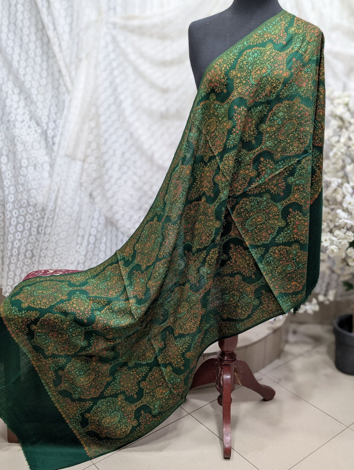 Pashmina Stole | Print and Embroidery in Sale Price Perfect for Gifts | Green