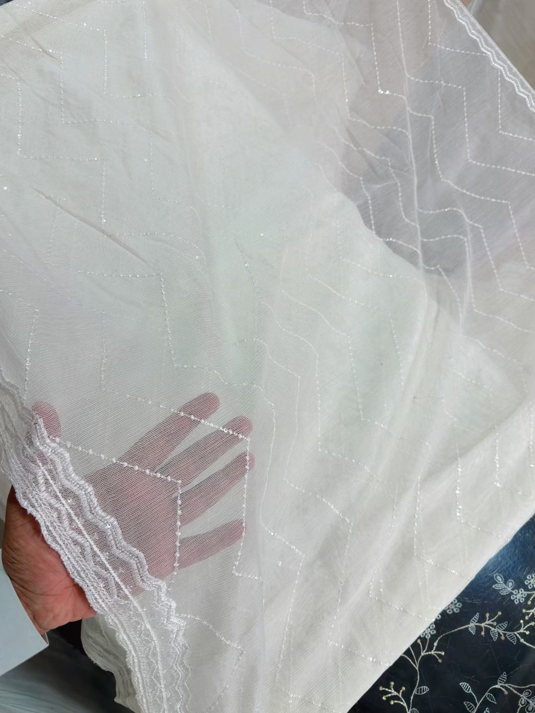 Cotton Net Embroidered Dupatta Border and Bouti Work