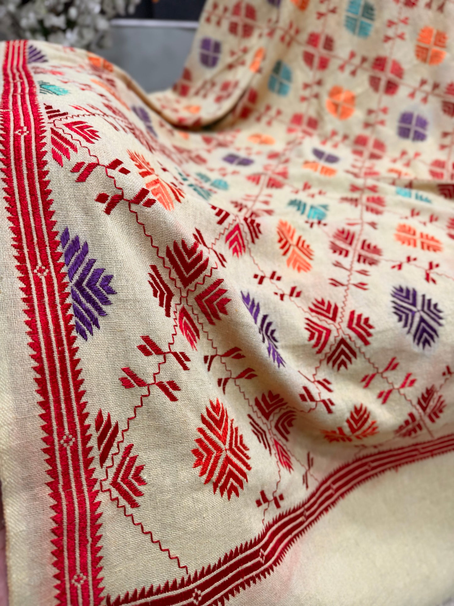 Phulkari Full Size Shawl | Handmade Khaddar Jaal Bagh Winter Shawl Perfect Gift
