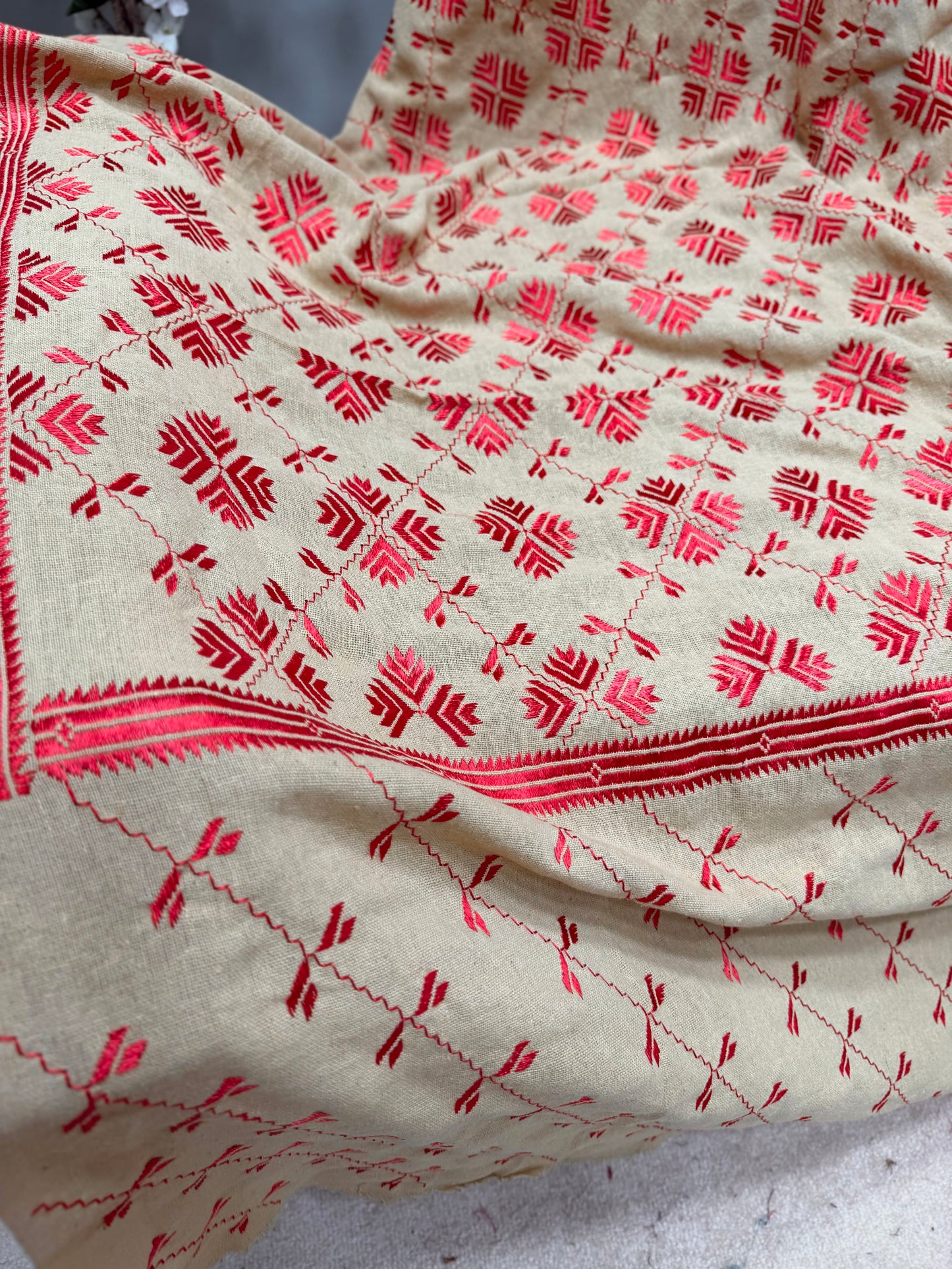 Phulkari Full Size Shawl | Handmade Khaddar Jaal Bagh Winter Shawl Perfect Gift
