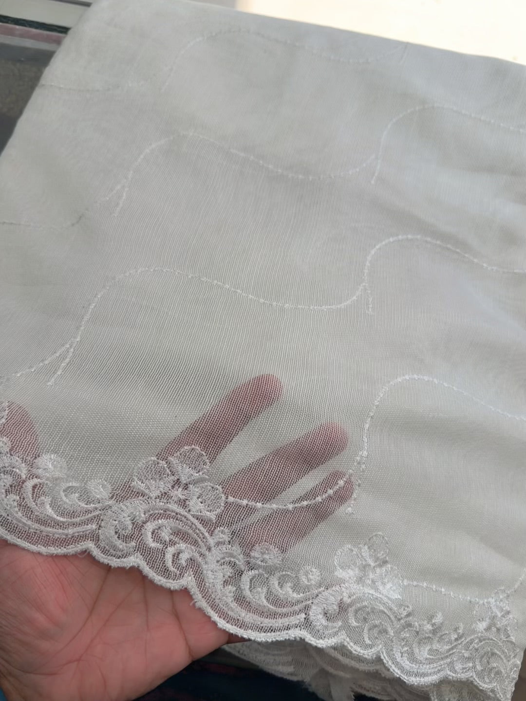 Cotton Net Embroidered Dupatta Border and Bouti Work