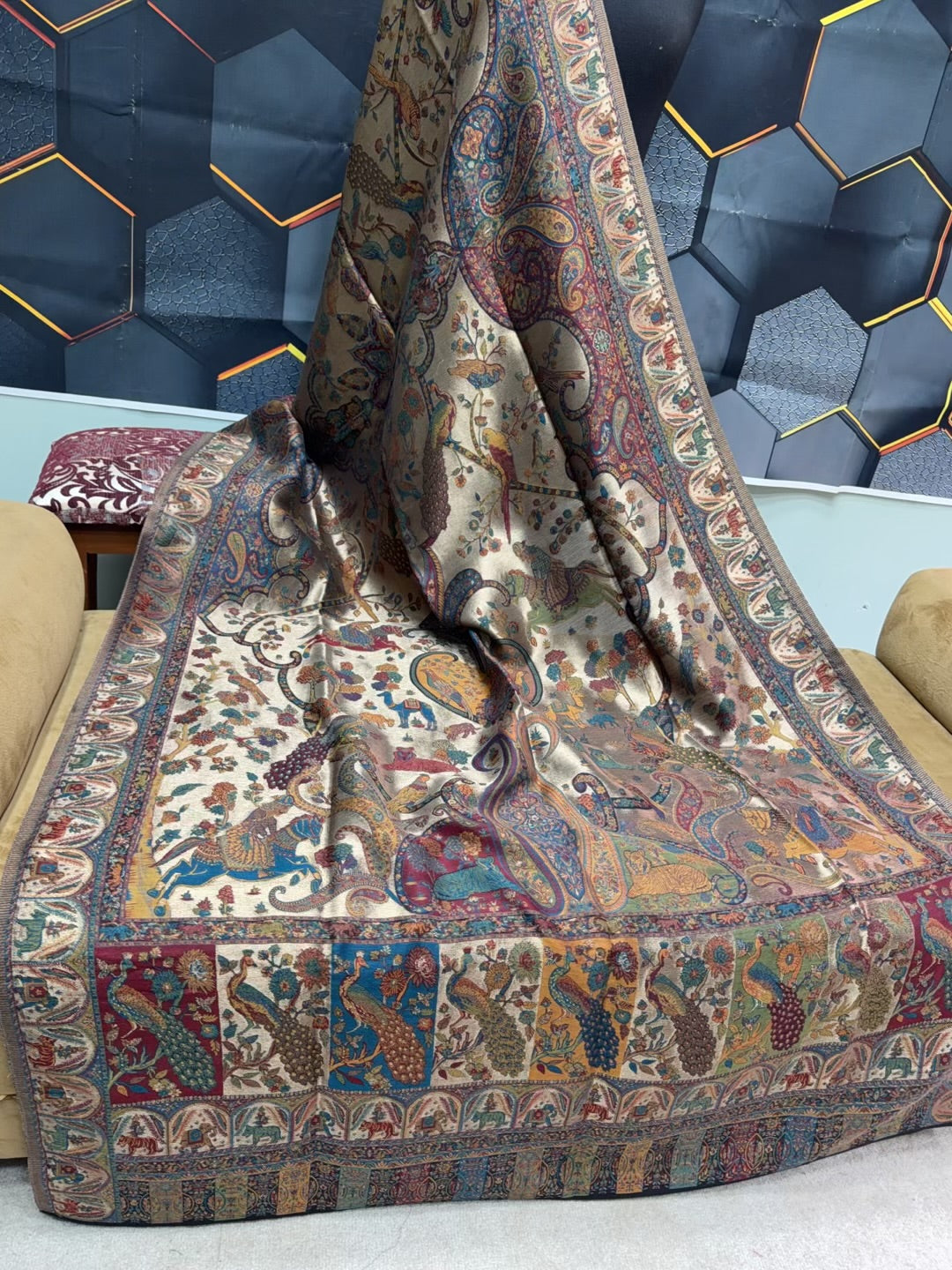 Moonlight Kani Silk Shawl, Wedding Wrap Perfect Gift Made in Kashmir
