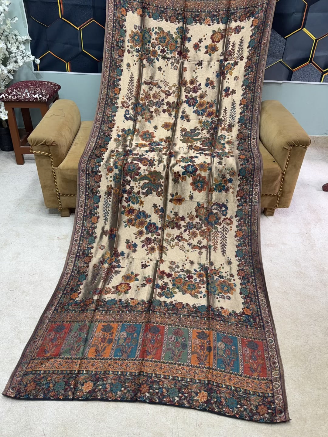 Moonlight Kani Silk Shawl, Wedding Wrap Perfect Gift Made in Kashmir