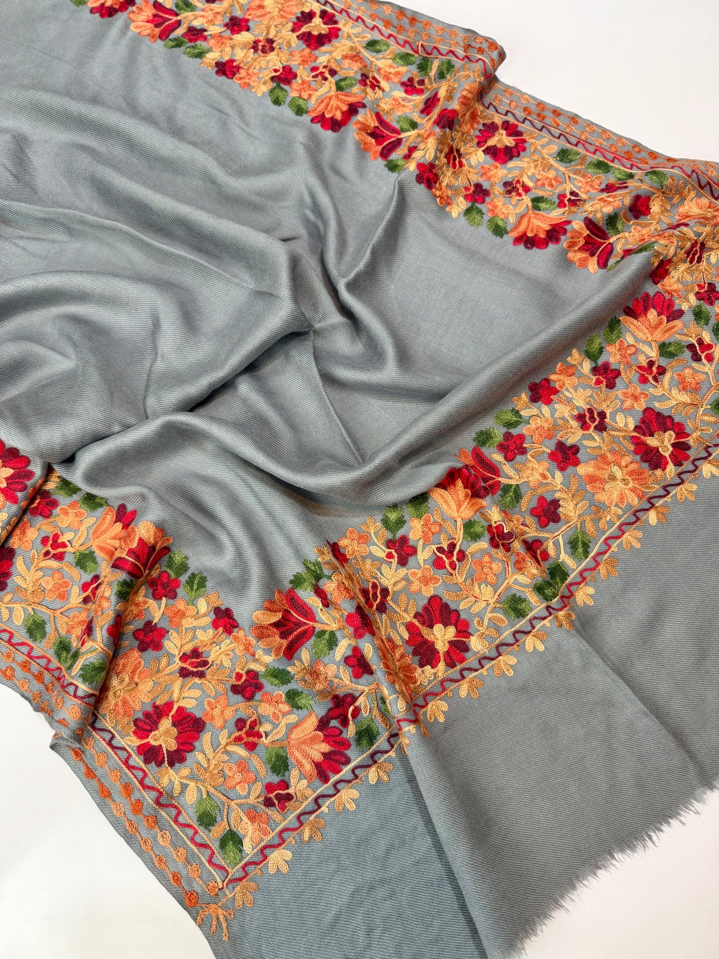 Pashmina Stole | Aari Border Embroidery 4 Side Border Perfect Gift | Grey