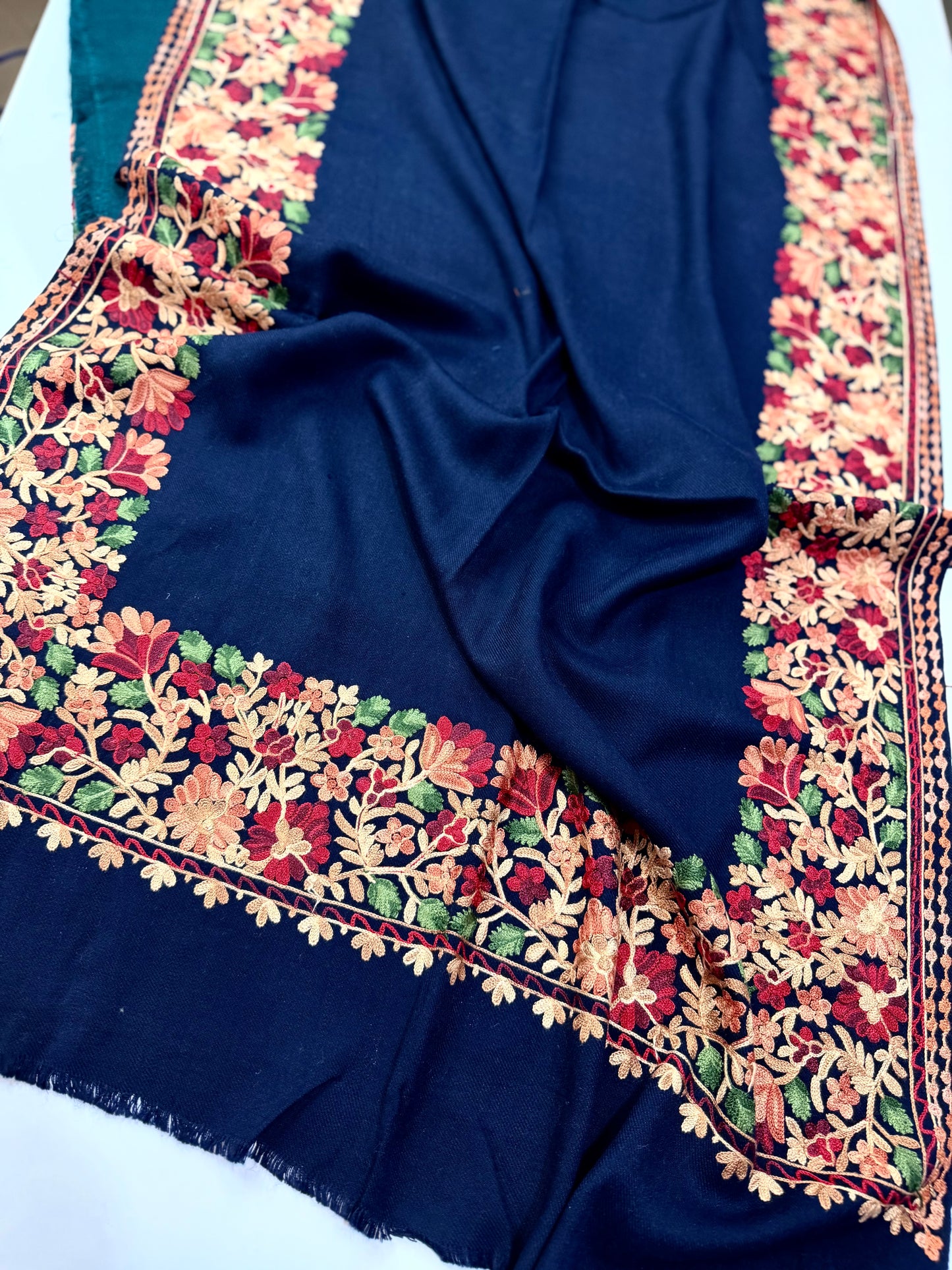 Pashmina Stole | Aari Border Embroidery 4 Side Border Perfect Gift | Navy Blue